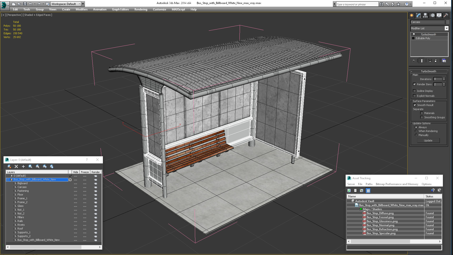 3D Bus Stop with Billboard White New model