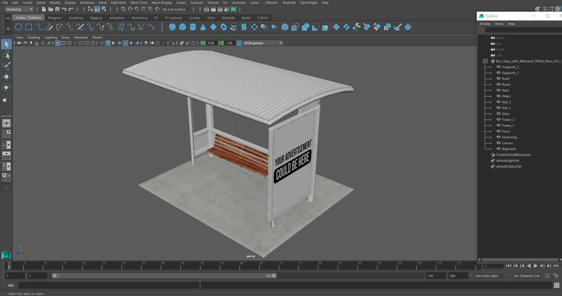 3D Bus Stop with Billboard White New model