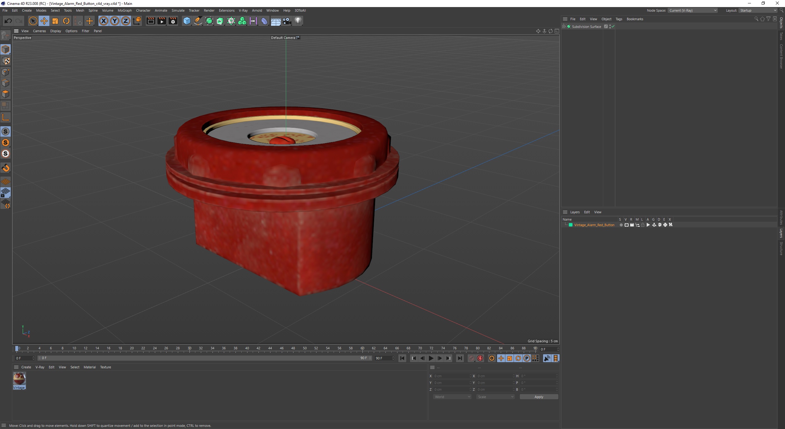 Vintage Alarm Red Button 3D model