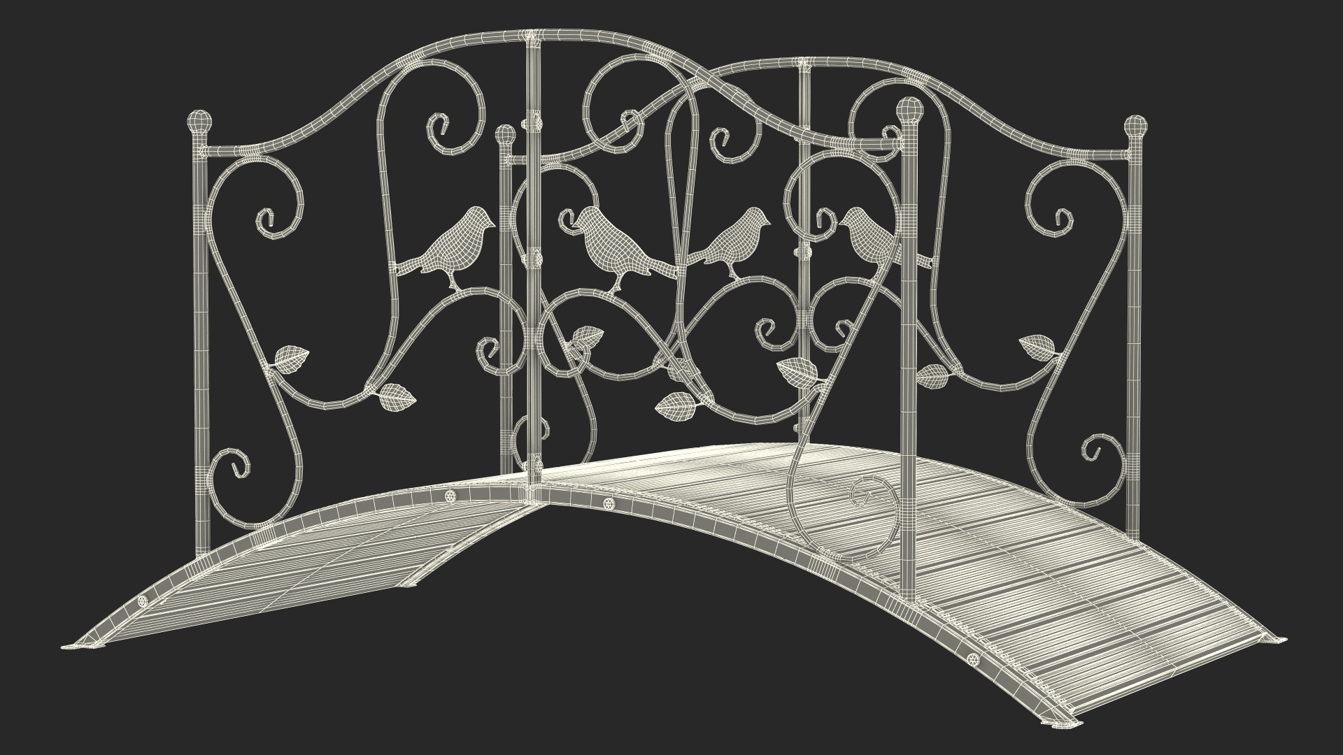 Iron Garden Bridge with Wooden Floor White 3D