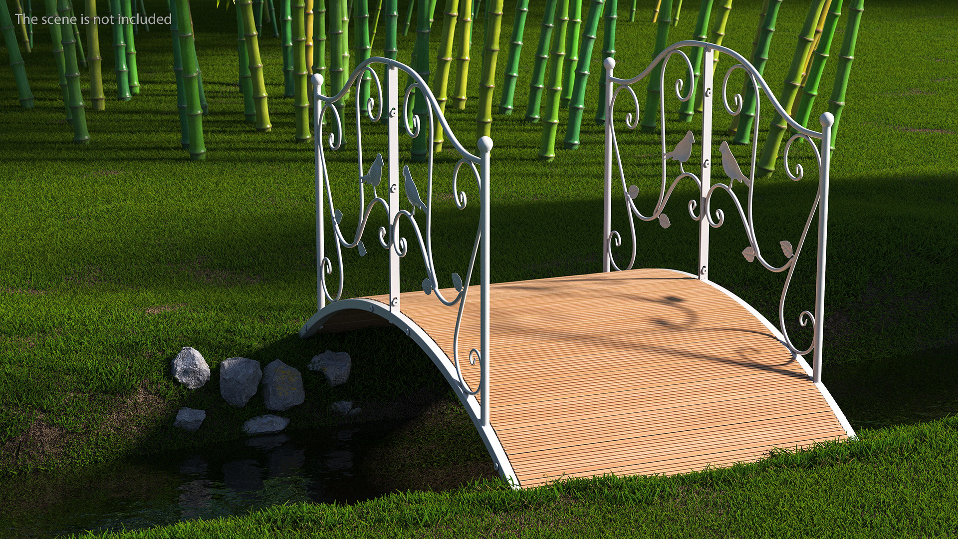 Iron Garden Bridge with Wooden Floor White 3D