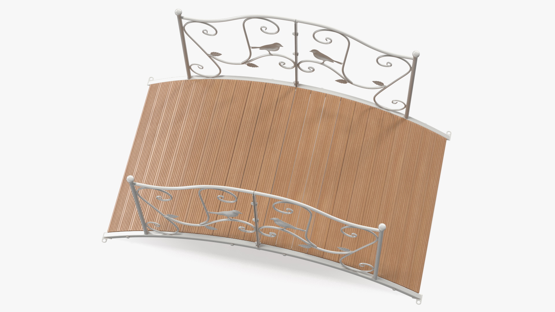 Iron Garden Bridge with Wooden Floor White 3D