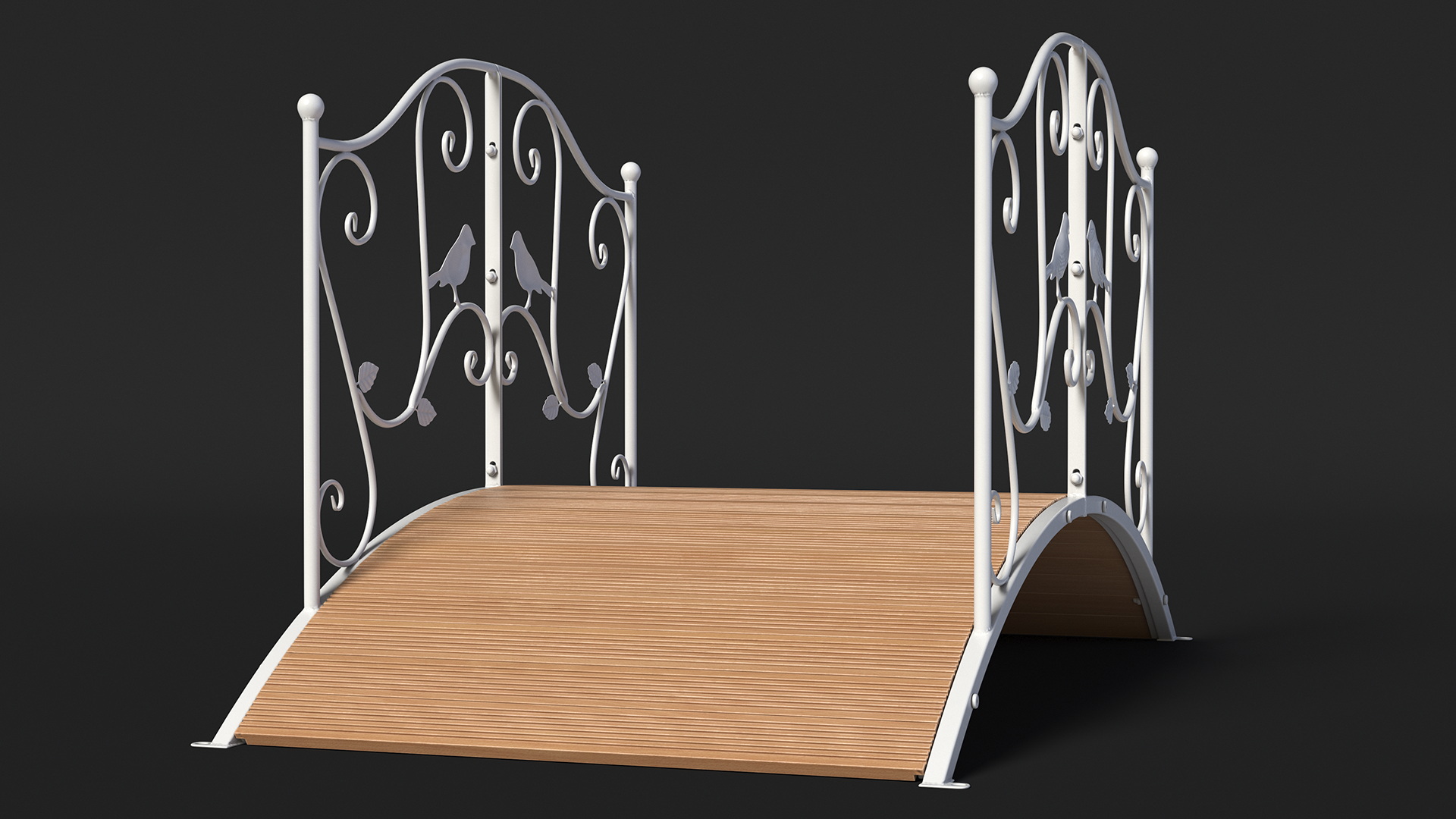 Iron Garden Bridge with Wooden Floor White 3D