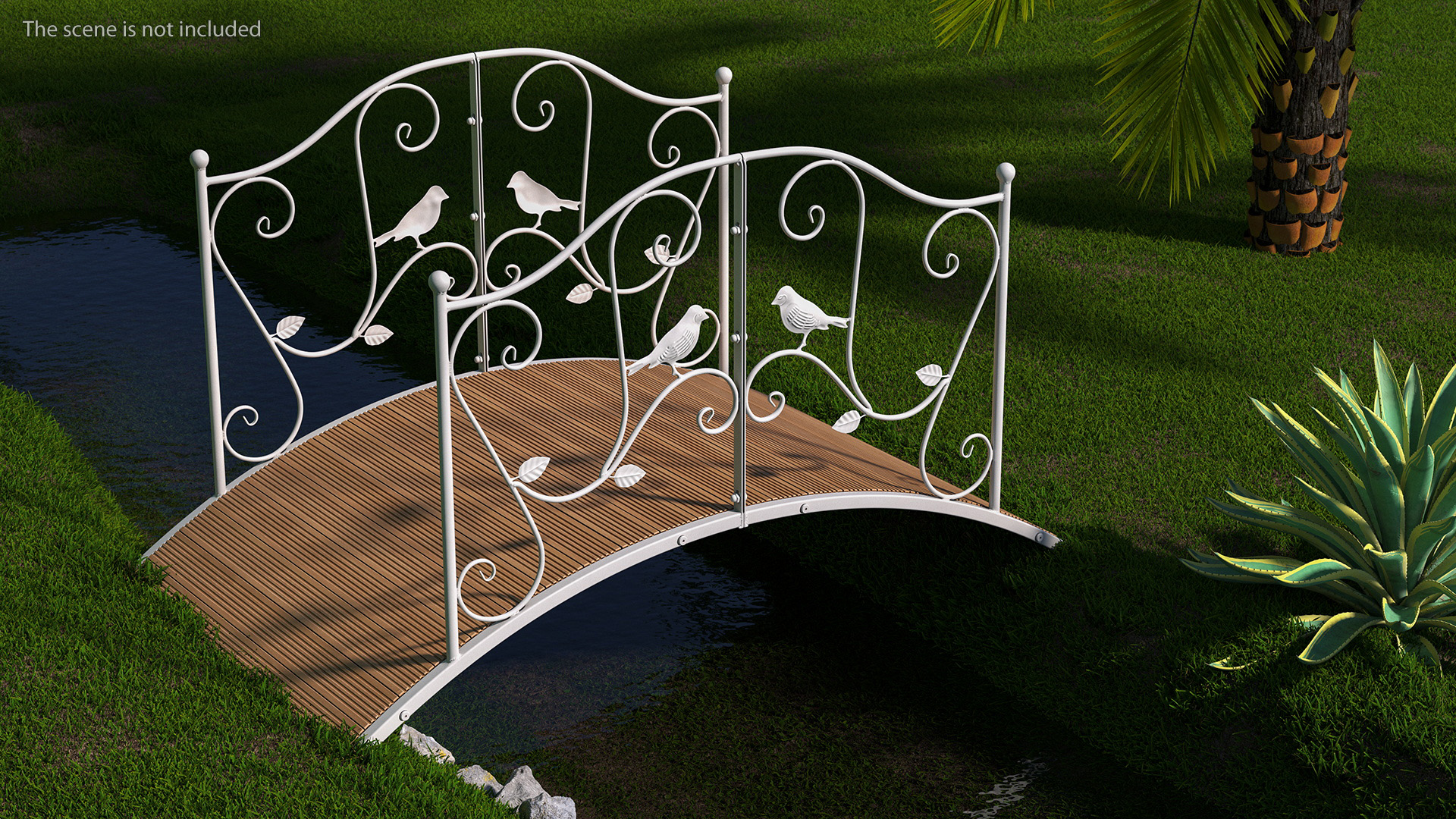 Iron Garden Bridge with Wooden Floor White 3D