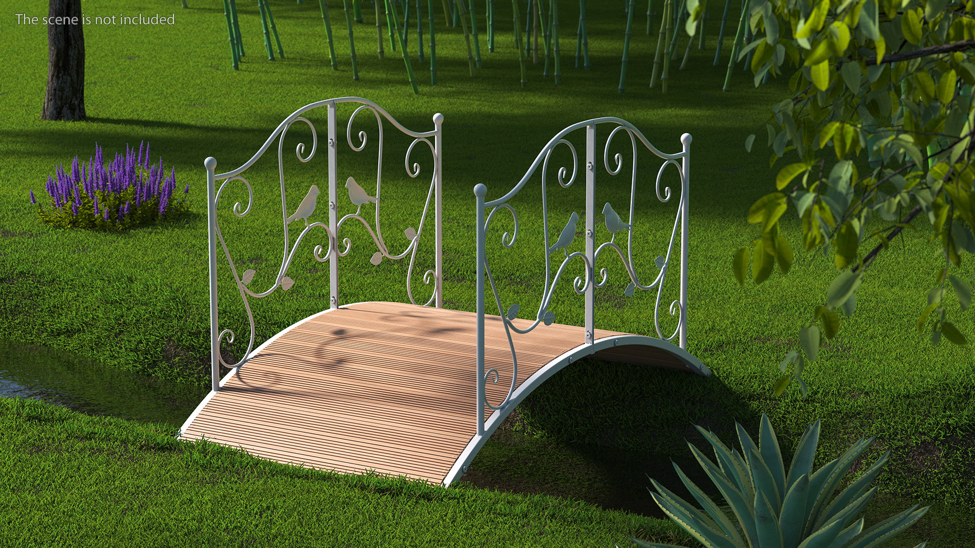 Iron Garden Bridge with Wooden Floor White 3D