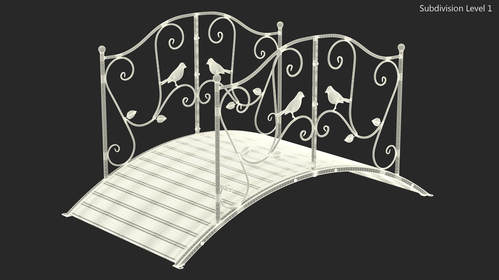 Iron Garden Bridge with Wooden Floor White 3D