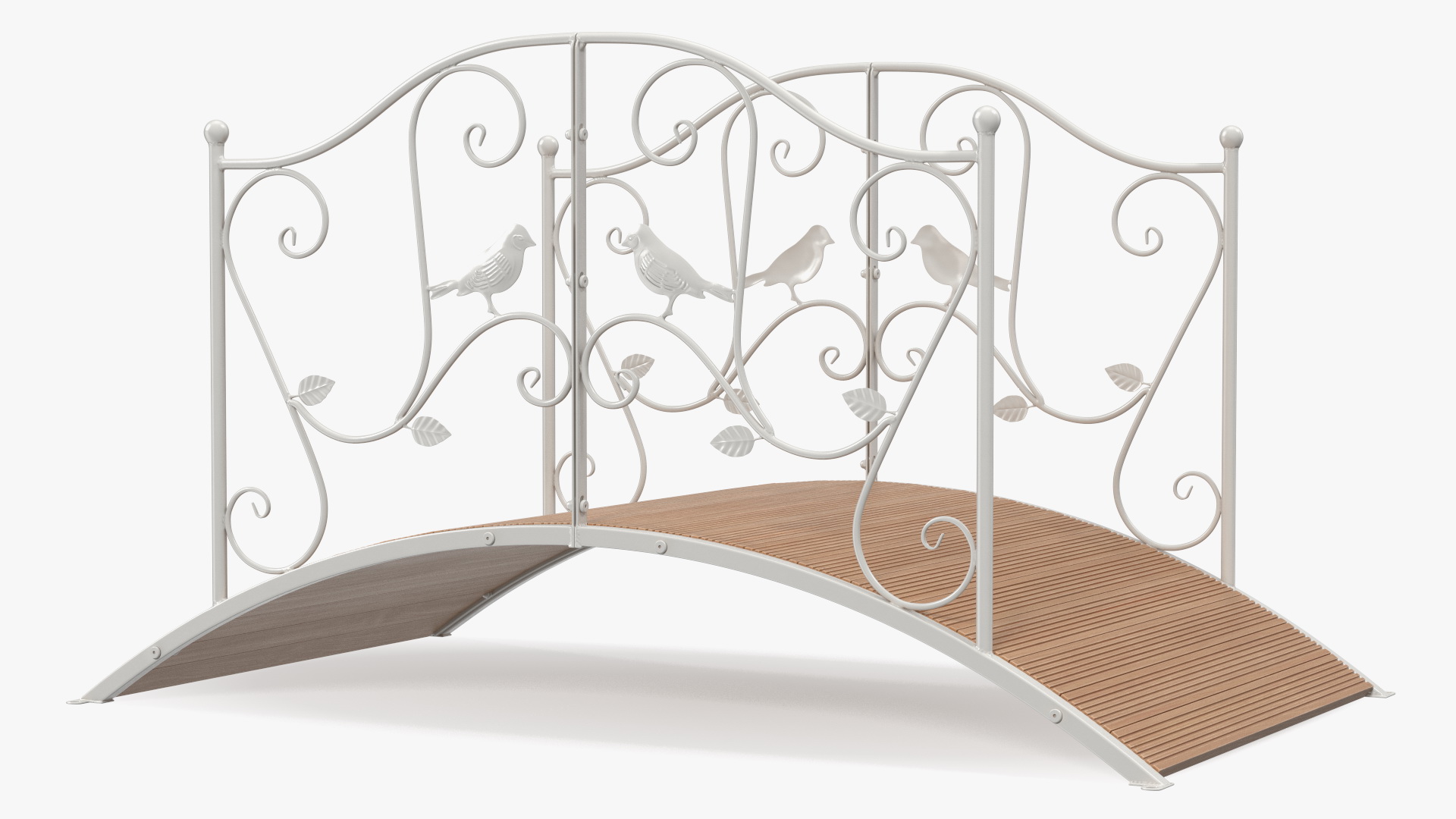 Iron Garden Bridge with Wooden Floor White 3D