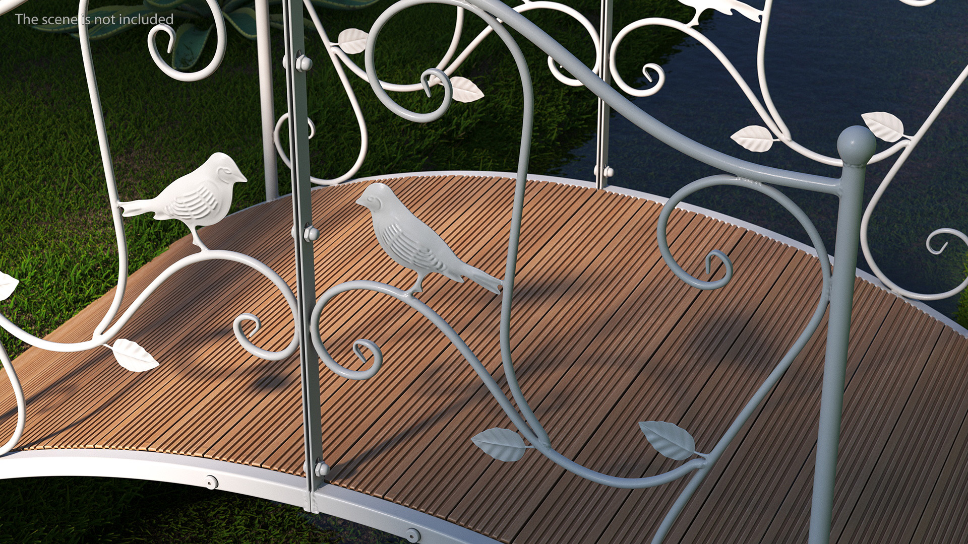 Iron Garden Bridge with Wooden Floor White 3D