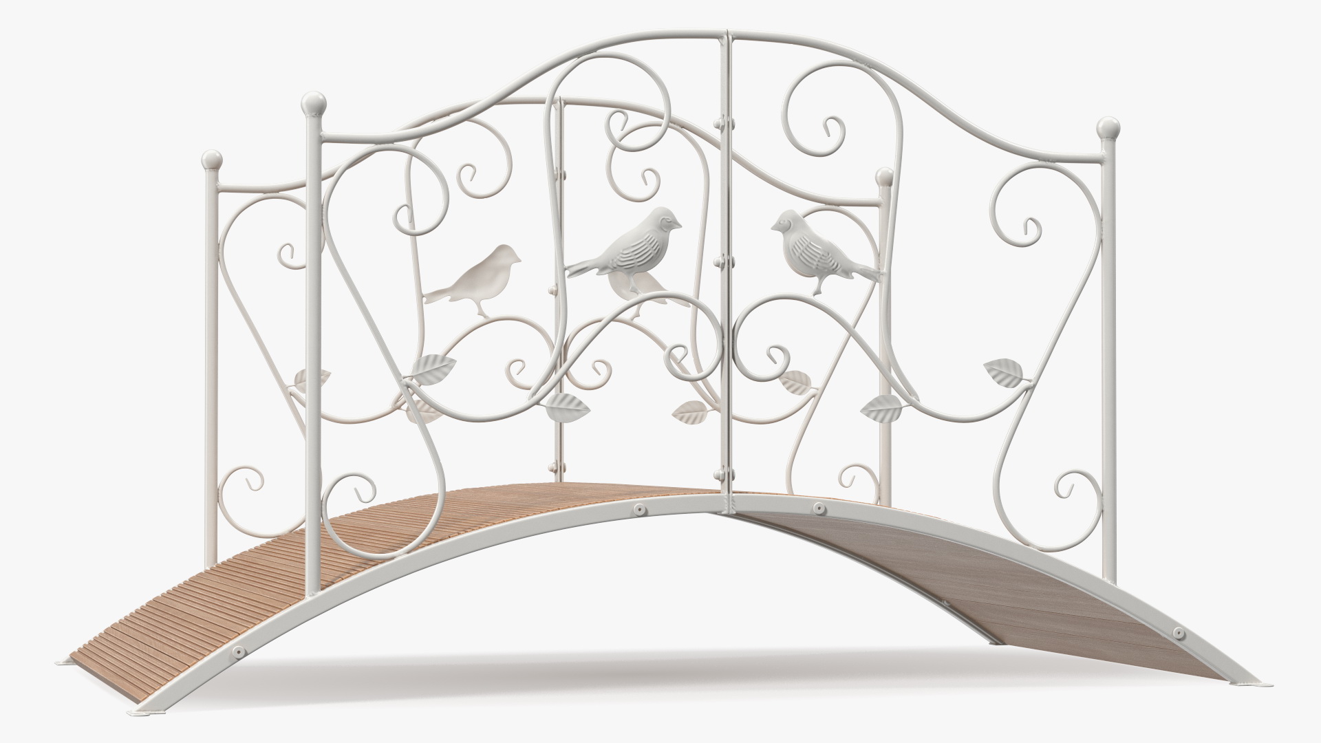 Iron Garden Bridge with Wooden Floor White 3D