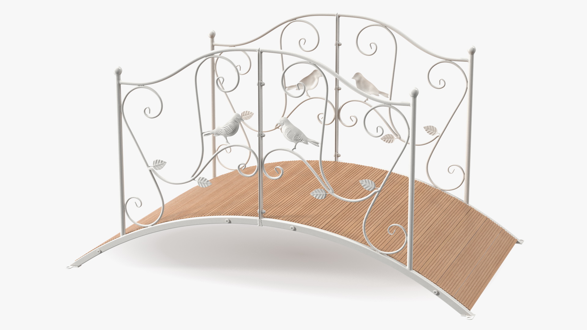 Iron Garden Bridge with Wooden Floor White 3D