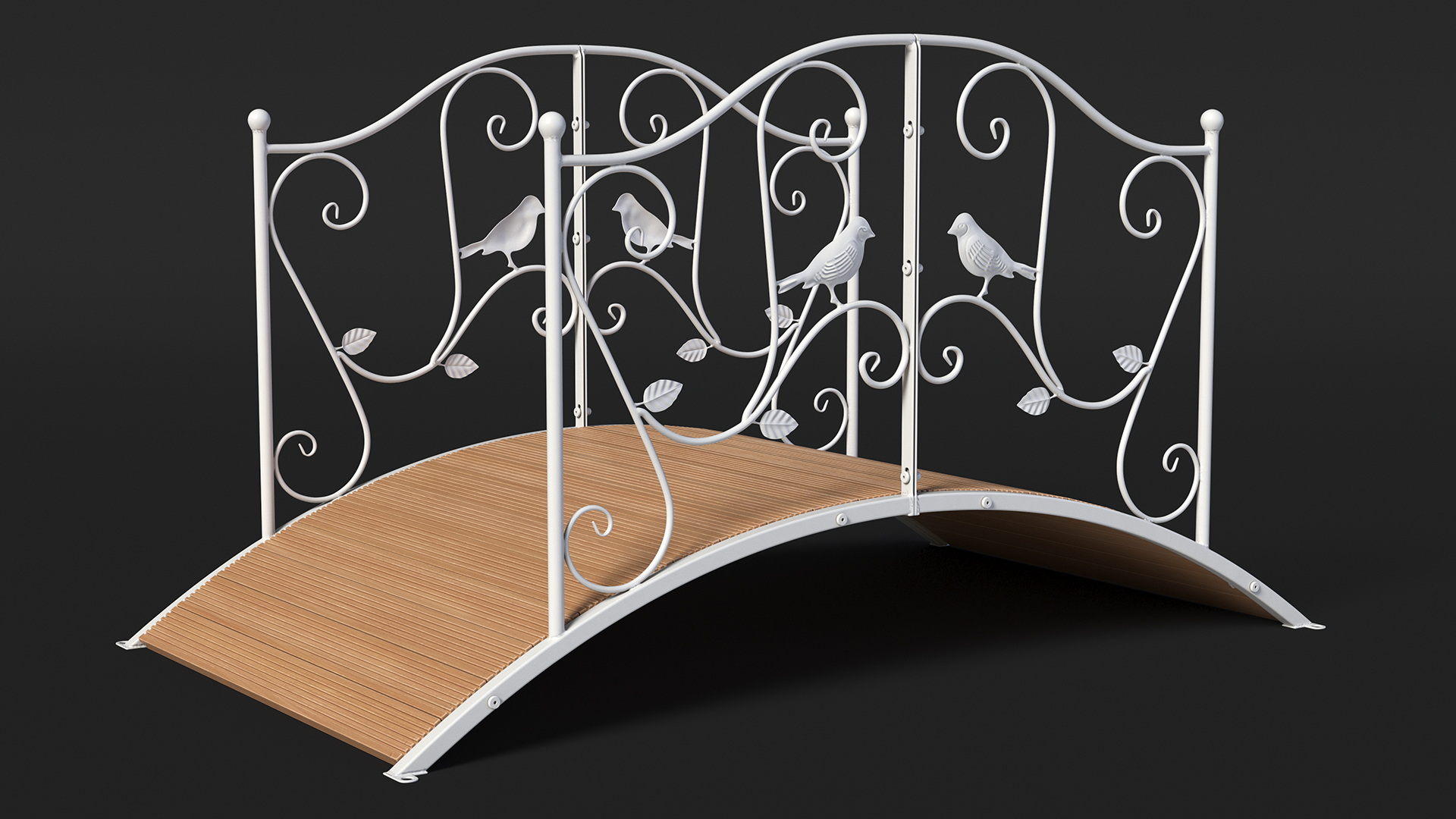 Iron Garden Bridge with Wooden Floor White 3D