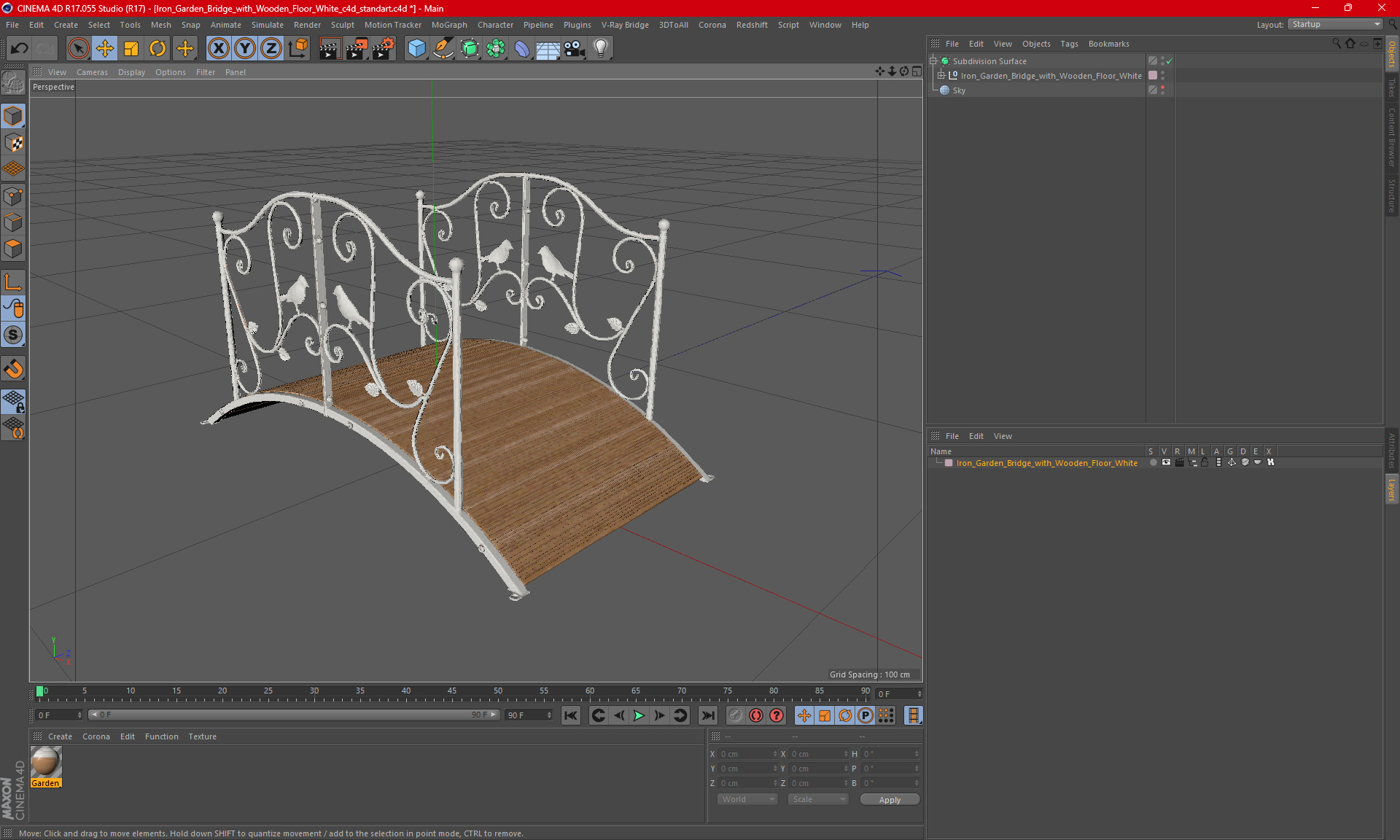 Iron Garden Bridge with Wooden Floor White 3D