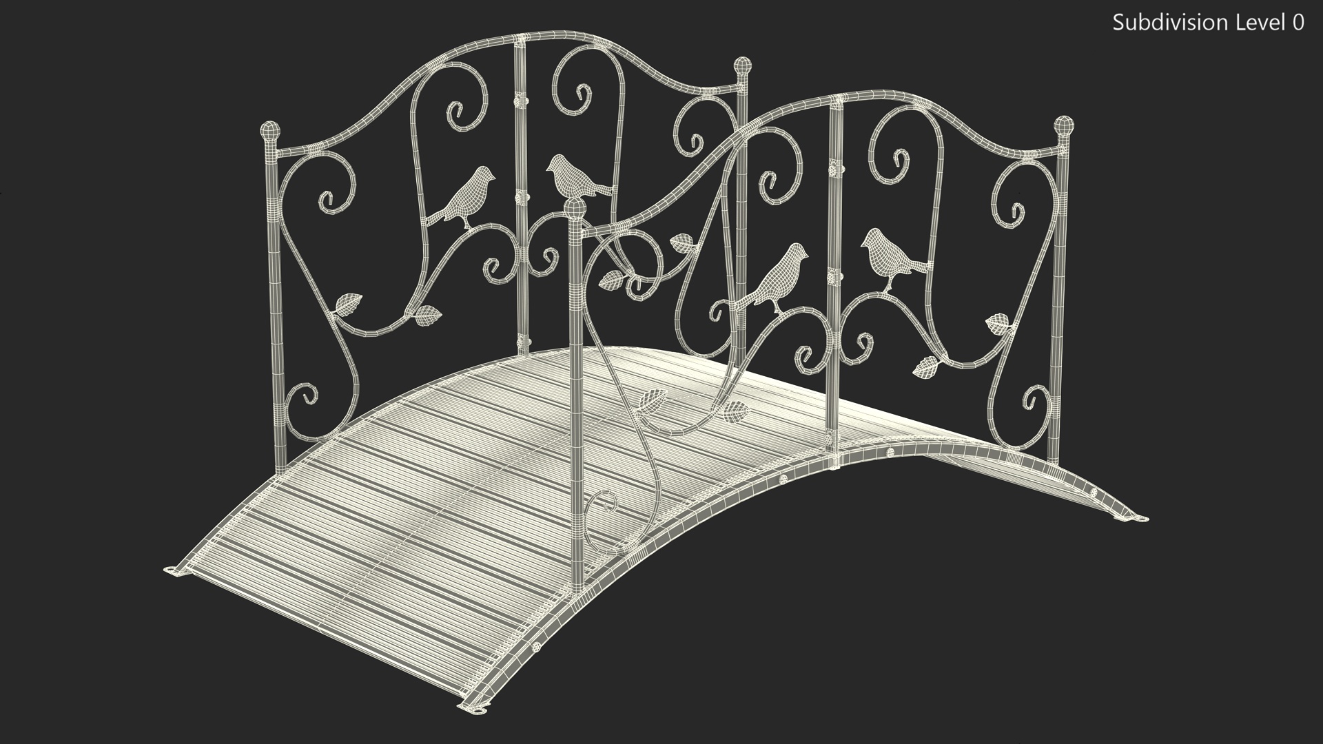 Iron Garden Bridge with Wooden Floor White 3D