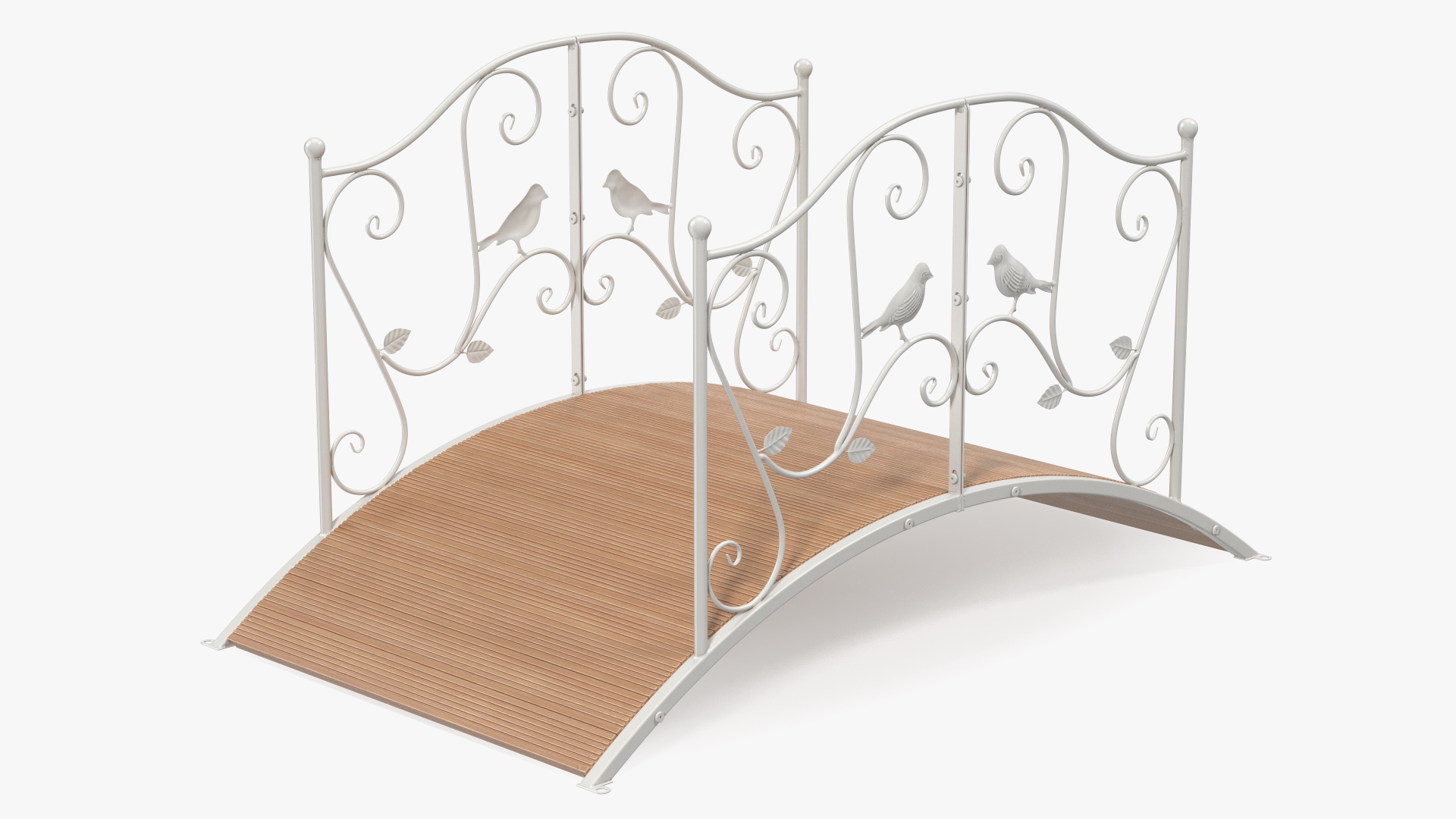 Iron Garden Bridge with Wooden Floor White 3D