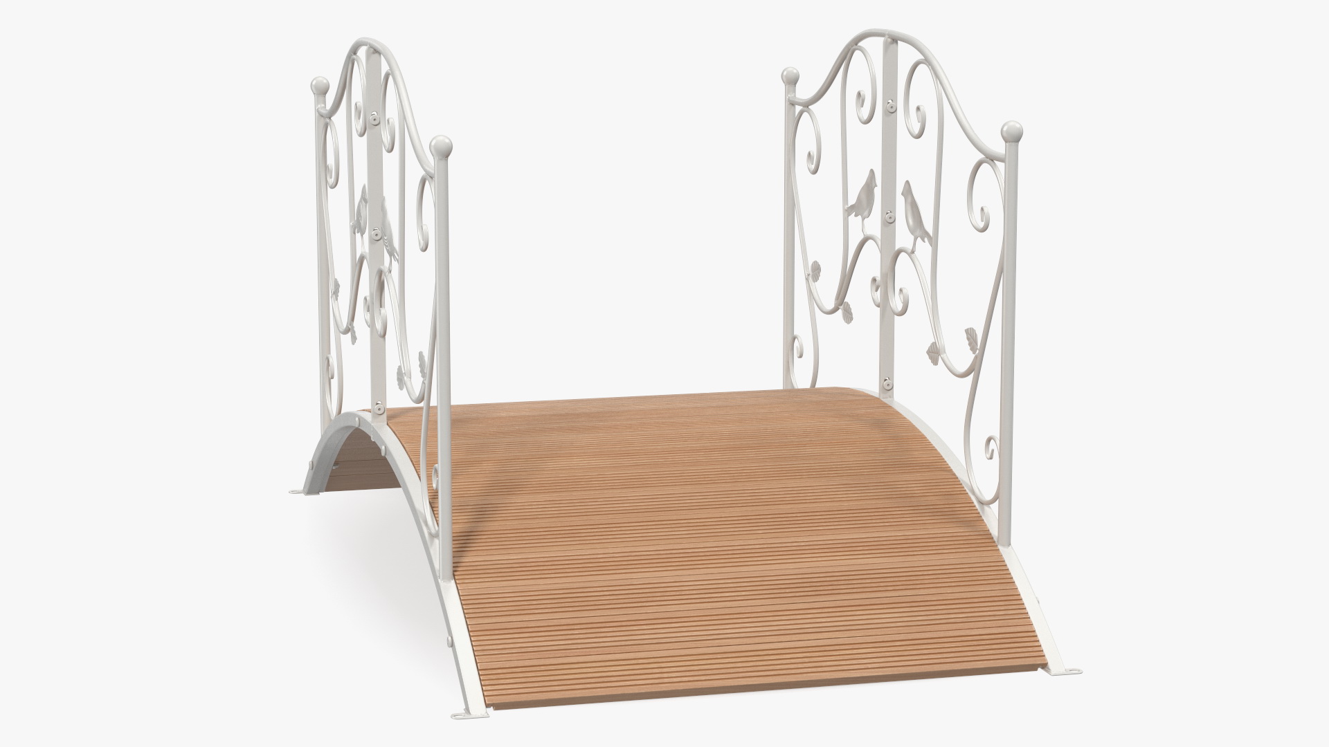 Iron Garden Bridge with Wooden Floor White 3D