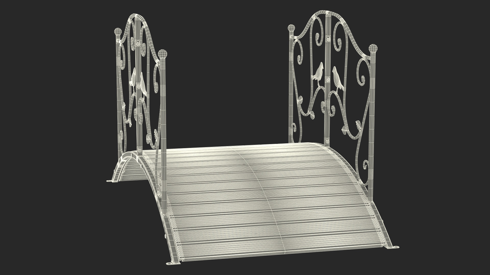 Iron Garden Bridge with Wooden Floor White 3D