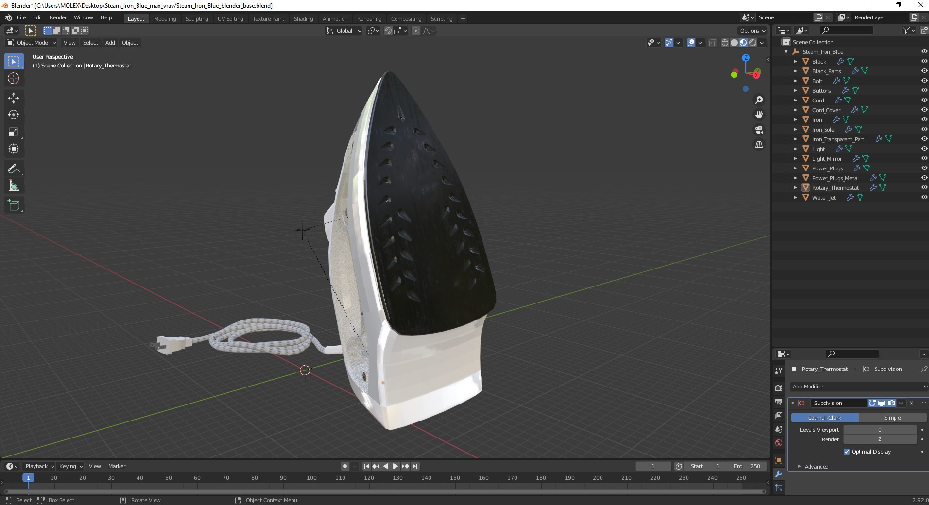 3D model Steam Iron Blue