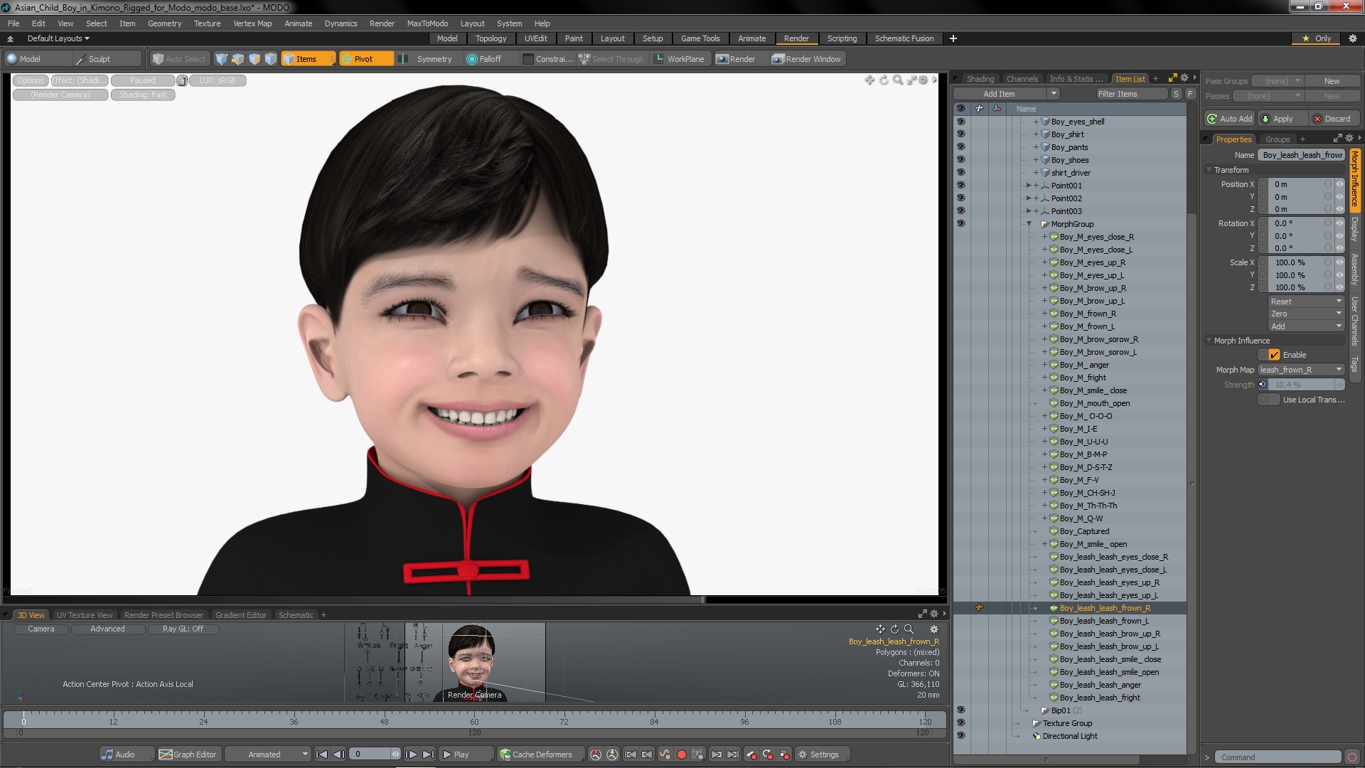 3D Asian Child Boy in Kimono Rigged for Modo