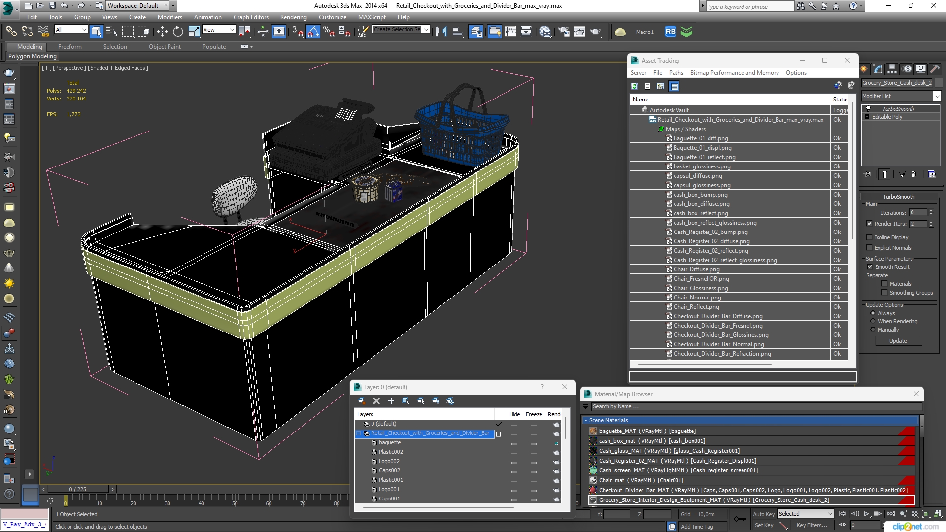 3D Retail Checkout with Groceries and Divider Bar