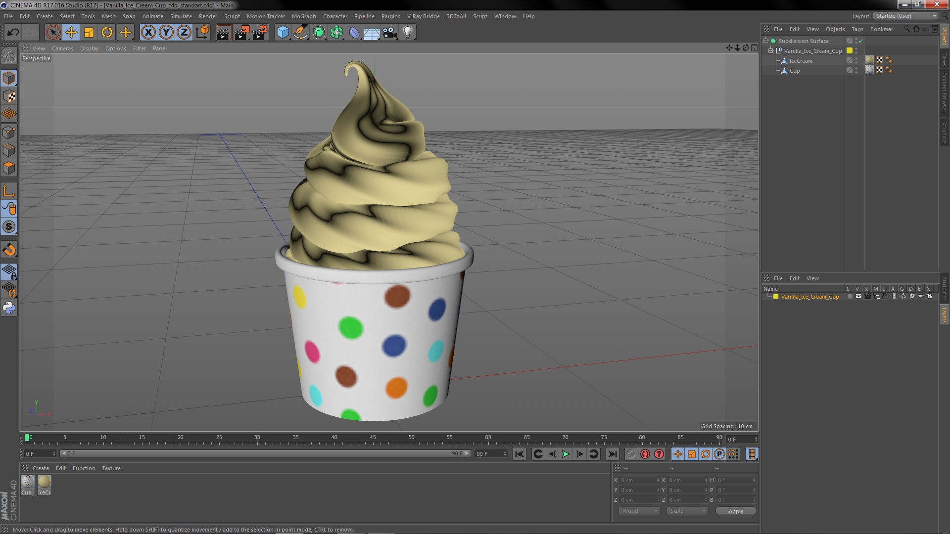 3D Vanilla Ice Cream Cup