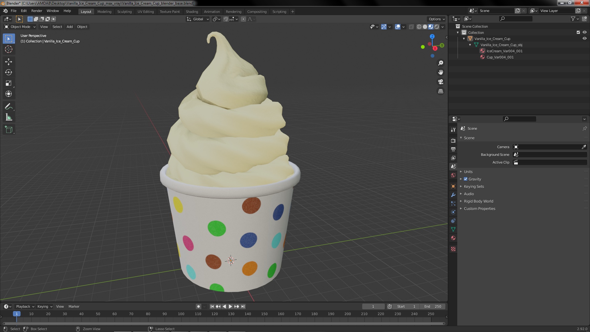 3D Vanilla Ice Cream Cup