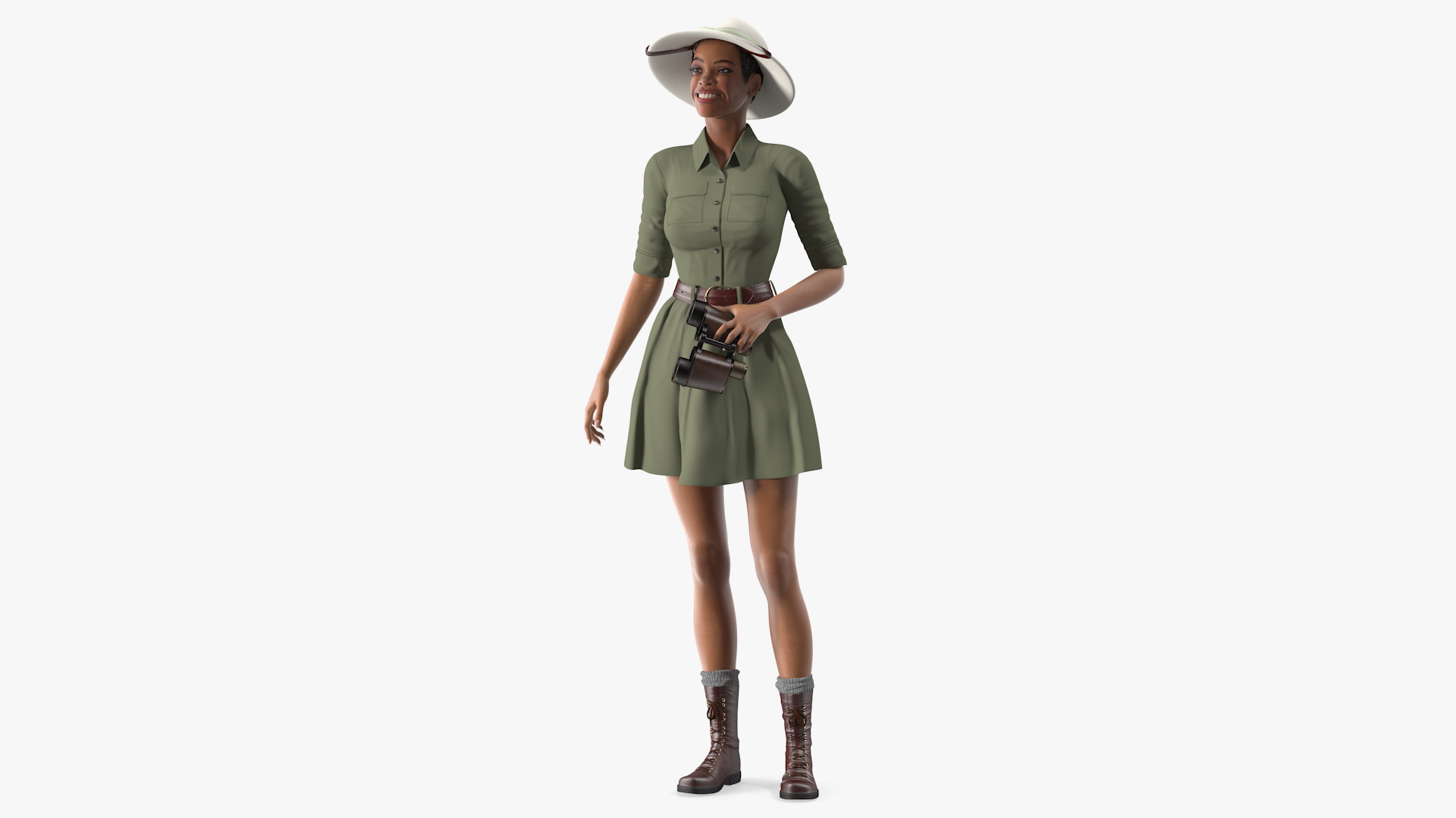 3D model Light Skin Black Woman Explorer Standing Pose