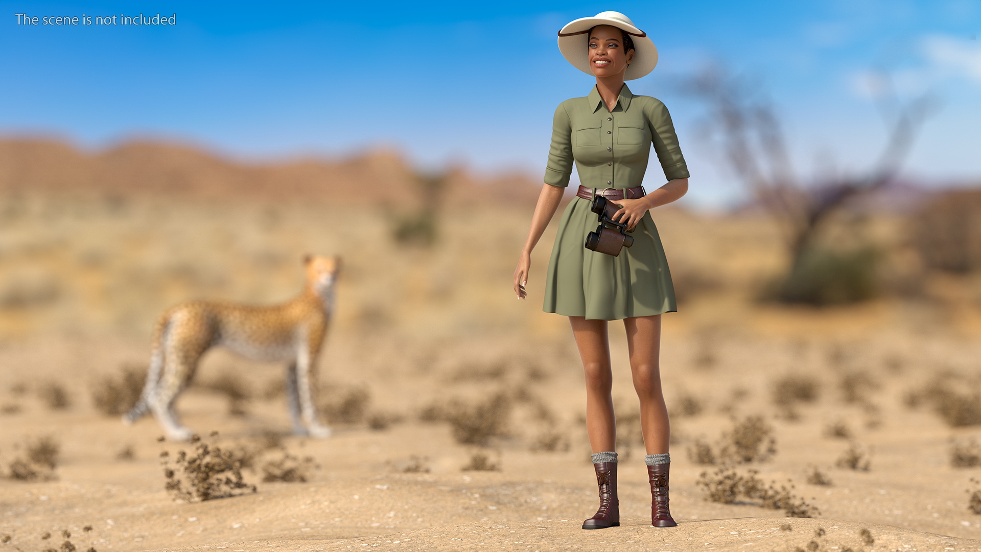 3D model Light Skin Black Woman Explorer Standing Pose