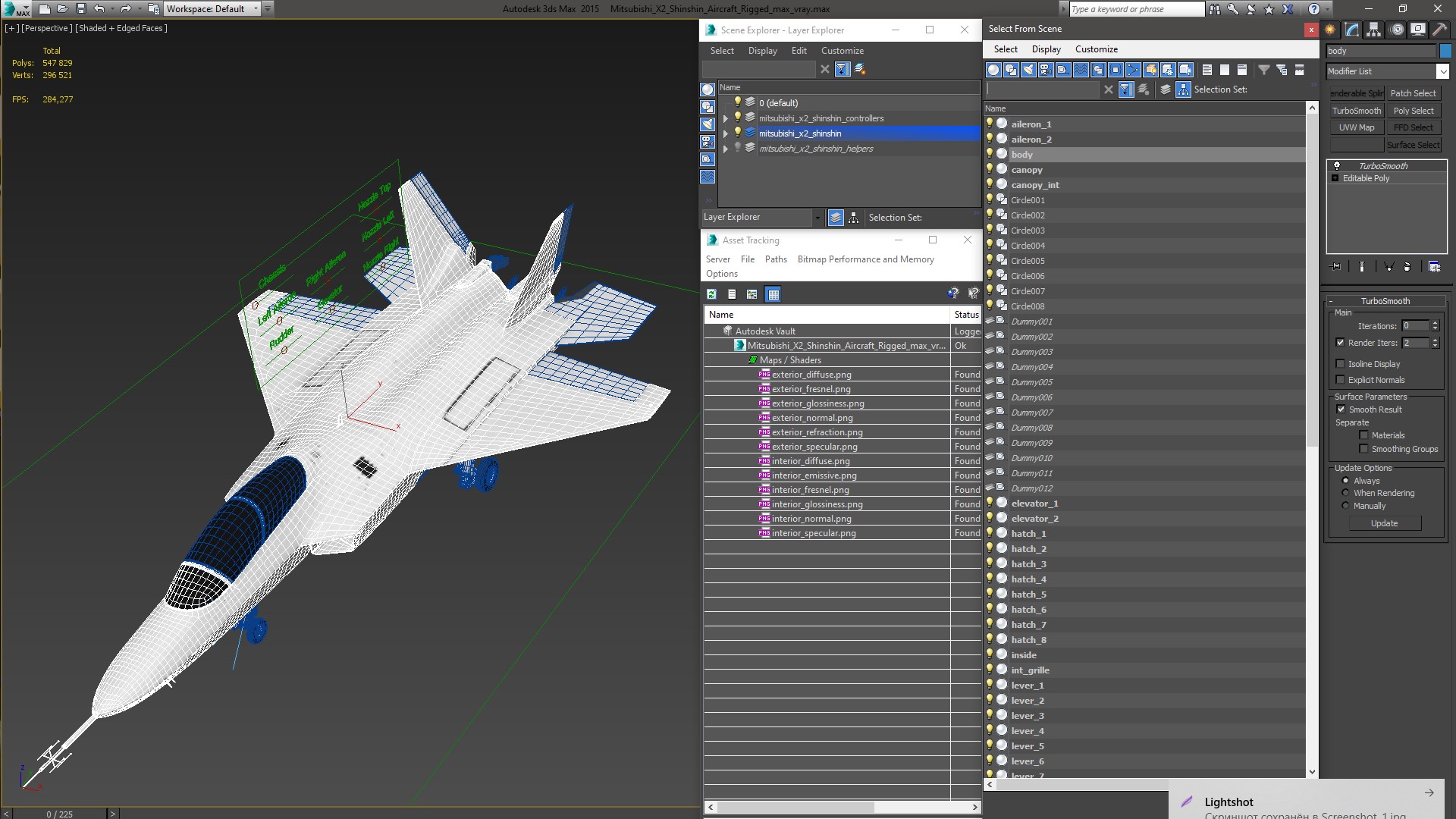 3D Mitsubishi X2 Shinshin Aircraft Rigged model