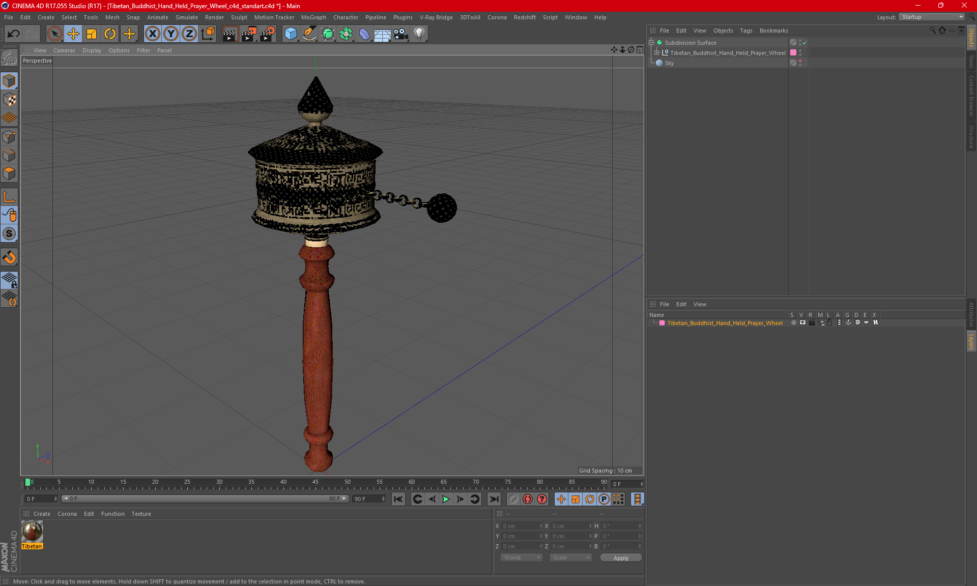 Tibetan Buddhist Hand Held Prayer Wheel 3D model