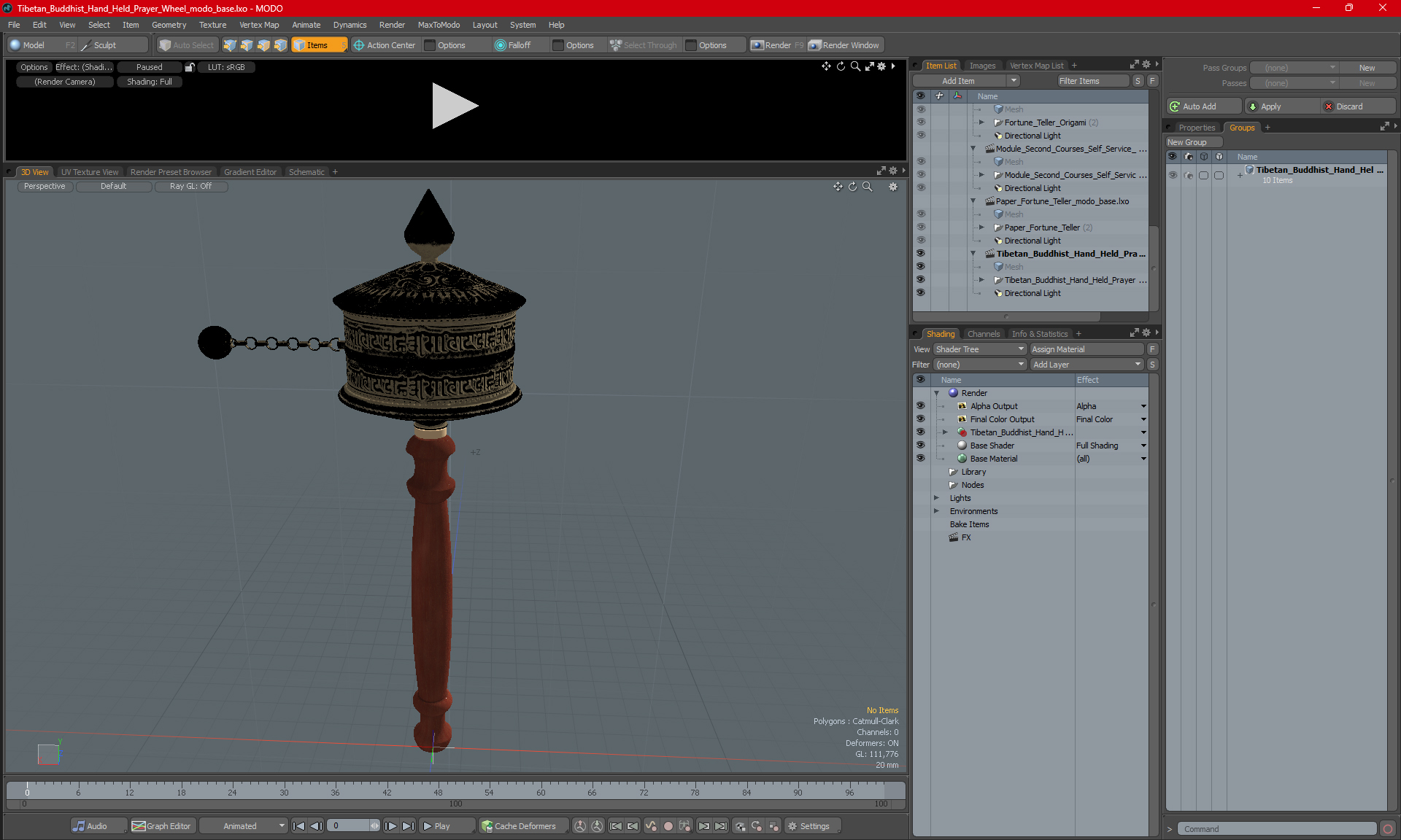 Tibetan Buddhist Hand Held Prayer Wheel 3D model