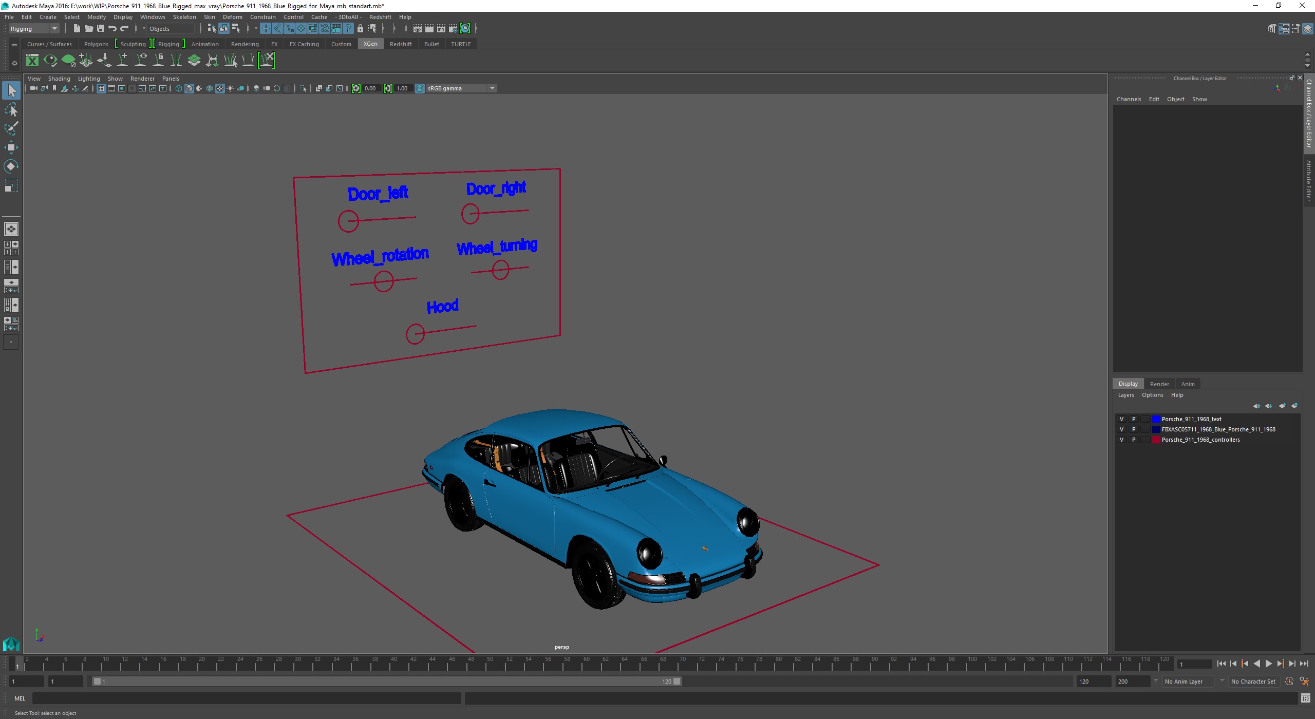 Porsche 911 1968 Blue Rigged for Maya 3D