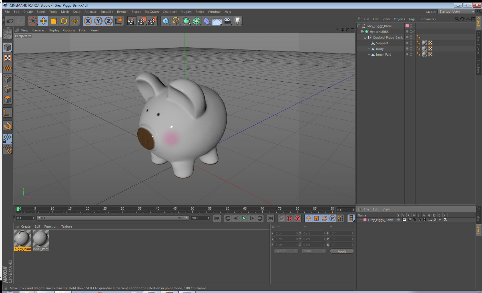 3D model Grey Piggy Bank