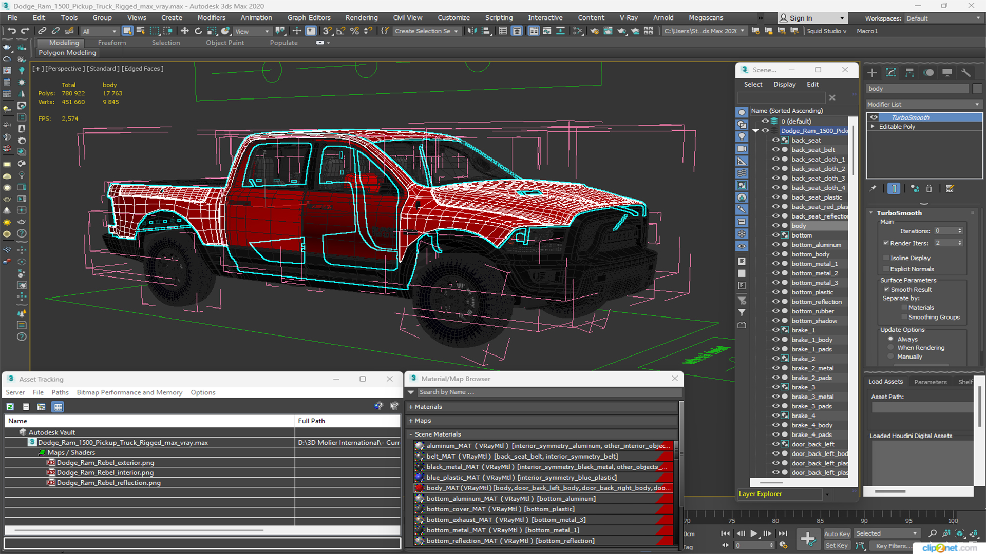 Dodge Ram 1500 Pickup Truck Rigged 3D model