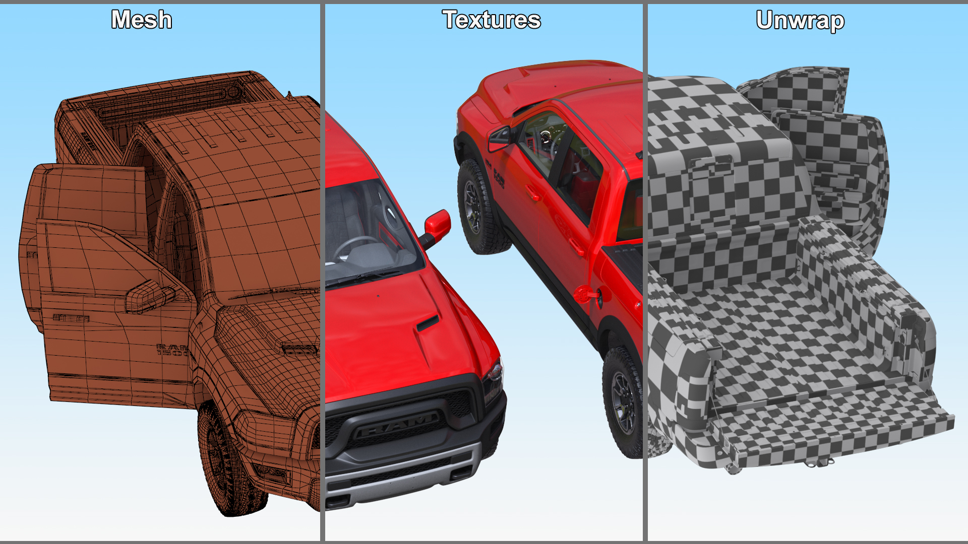 Dodge Ram 1500 Pickup Truck Rigged 3D model