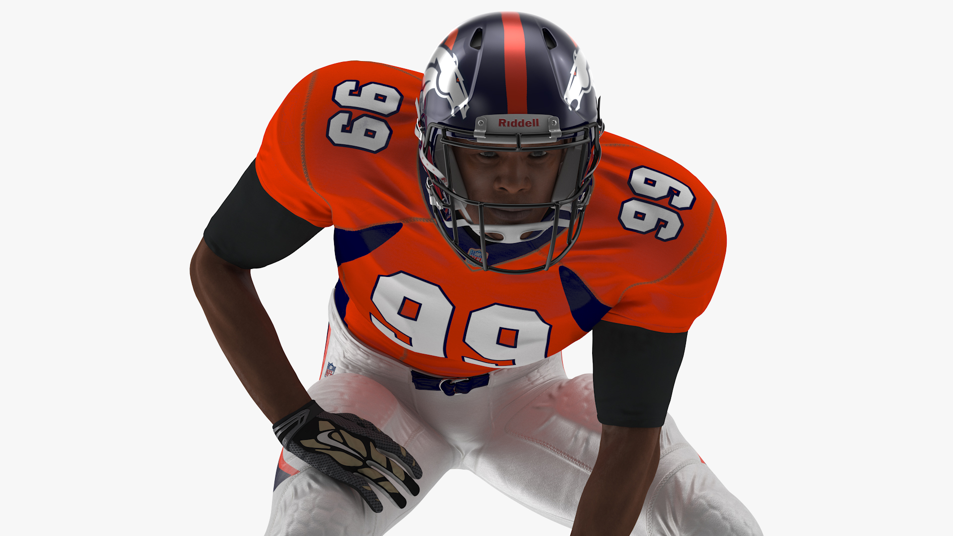 3D Denver Broncos American Football Player Crouching Fur model