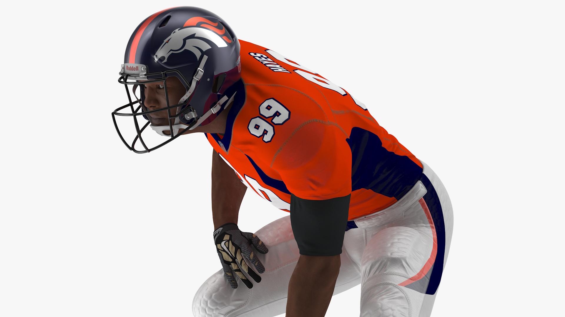 3D Denver Broncos American Football Player Crouching Fur model