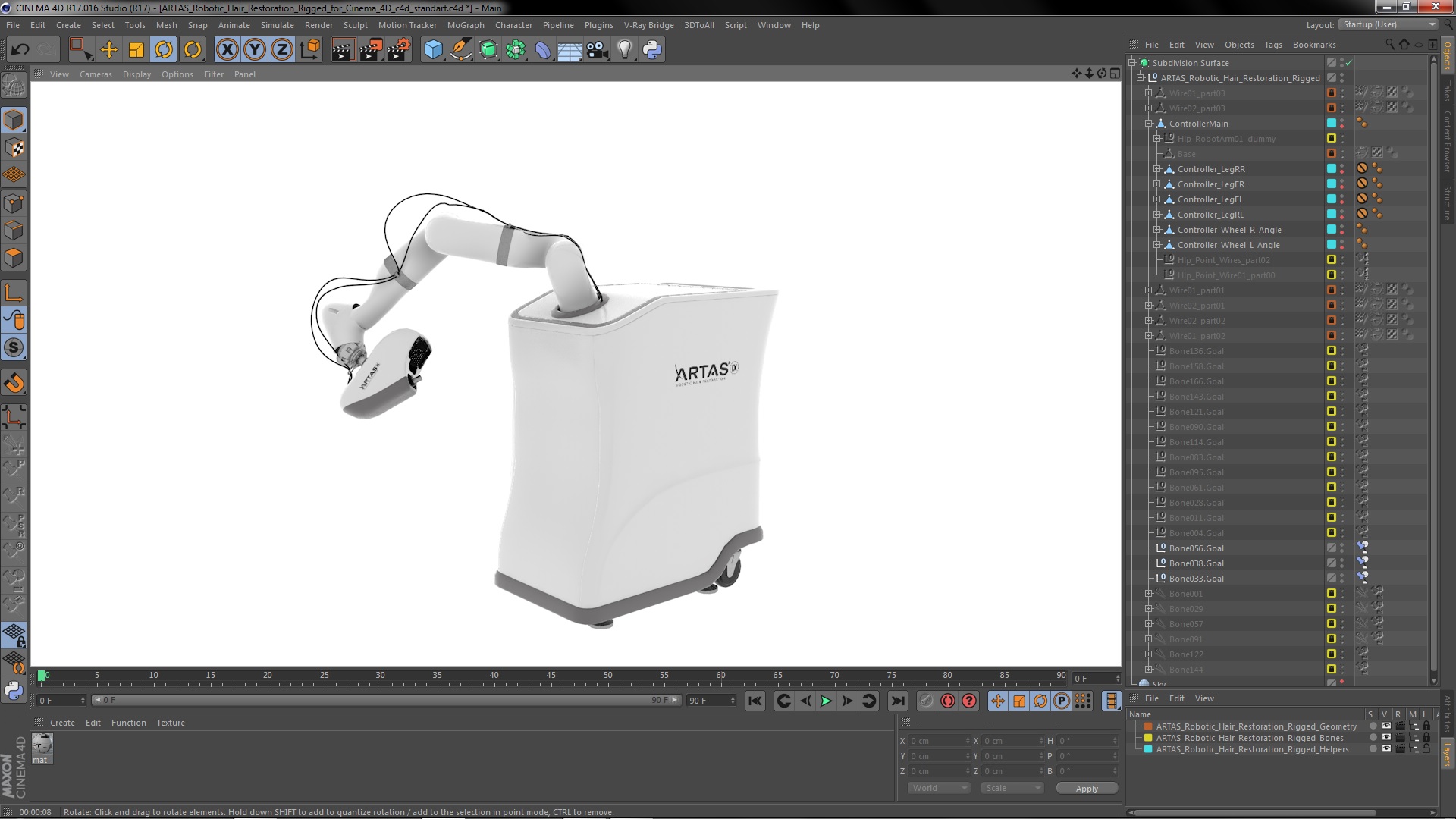 3D ARTAS Robotic Hair Restoration Rigged for Cinema 4D