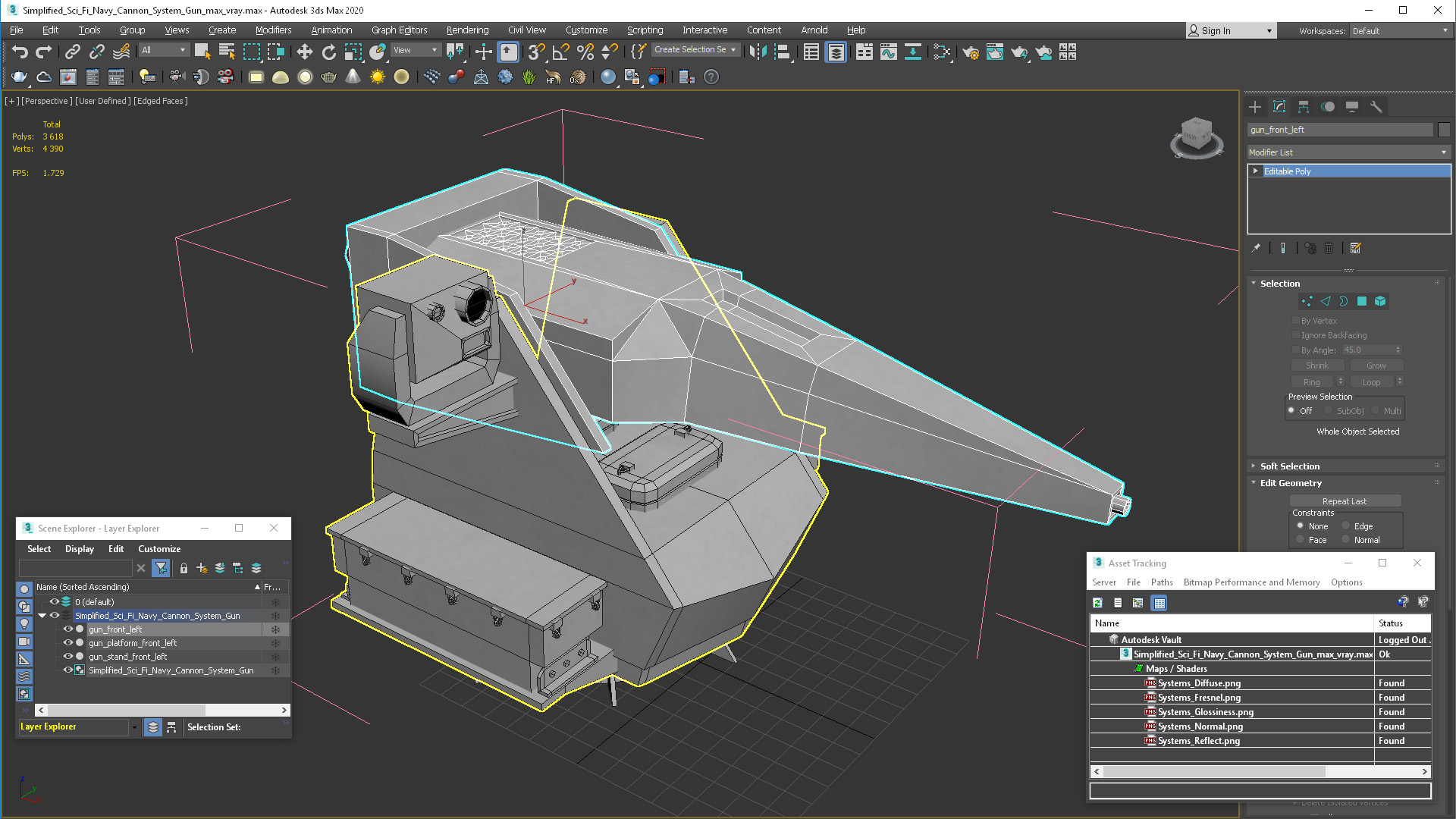 3D Simplified Sci Fi Navy Cannon System Gun for 3D Print model