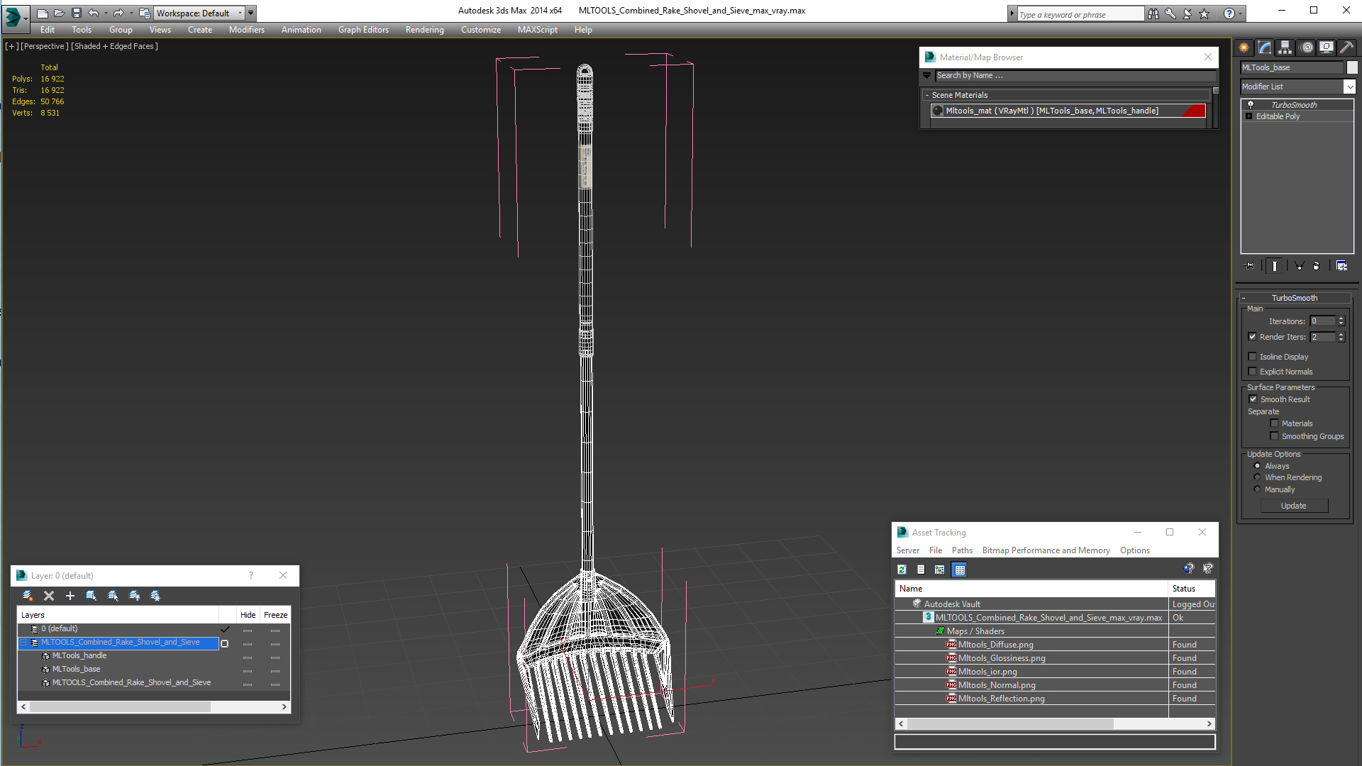 3D MLTOOLS Combined Rake Shovel and Sieve model