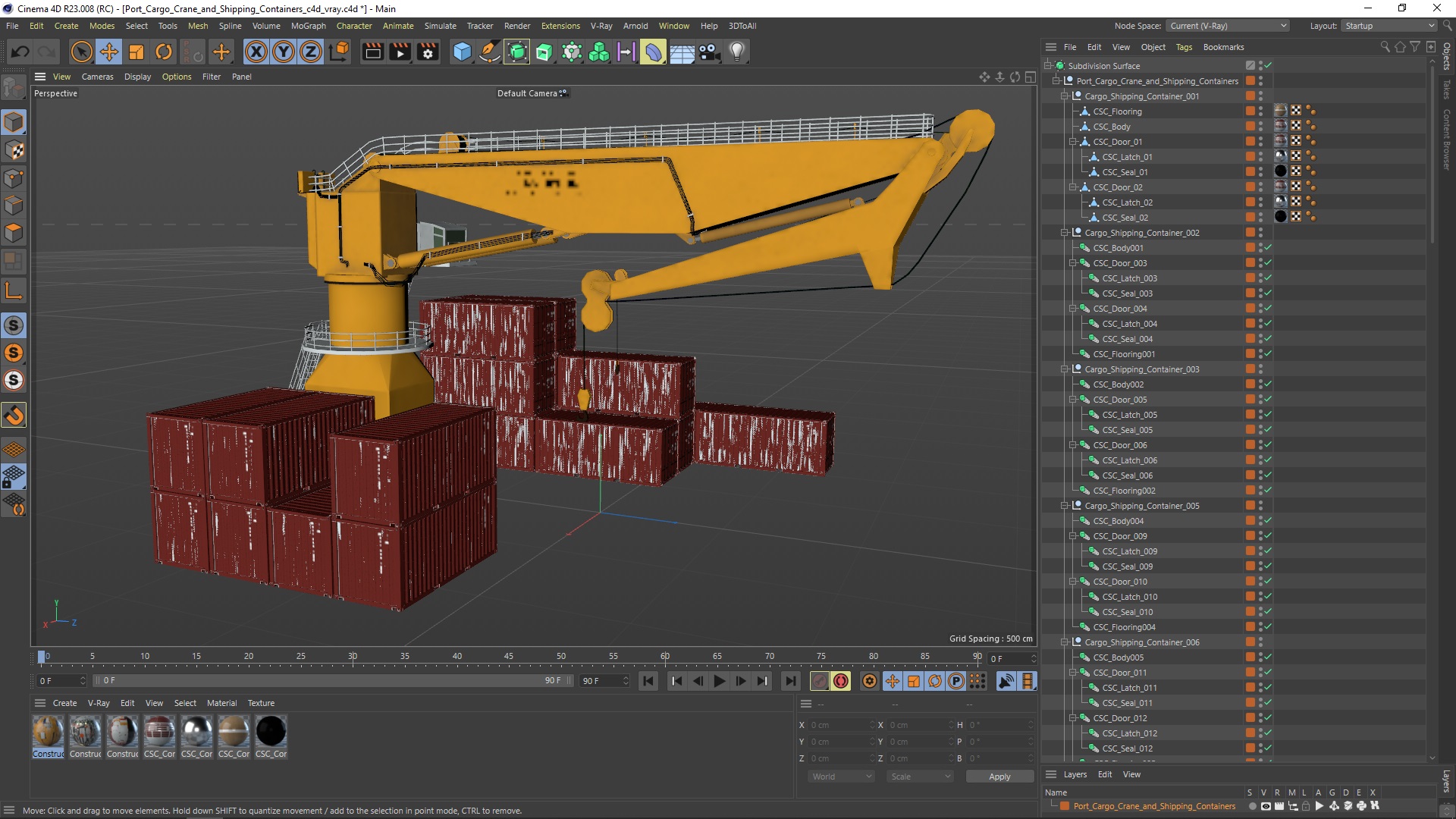 3D model Port Cargo Crane and Shipping Containers