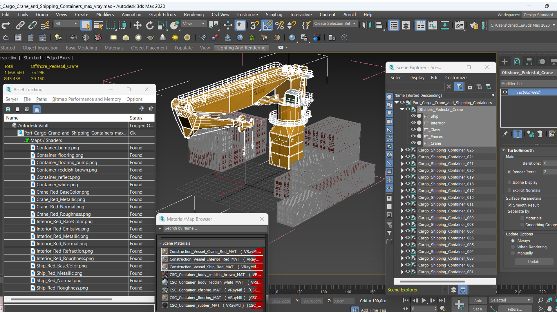 3D model Port Cargo Crane and Shipping Containers