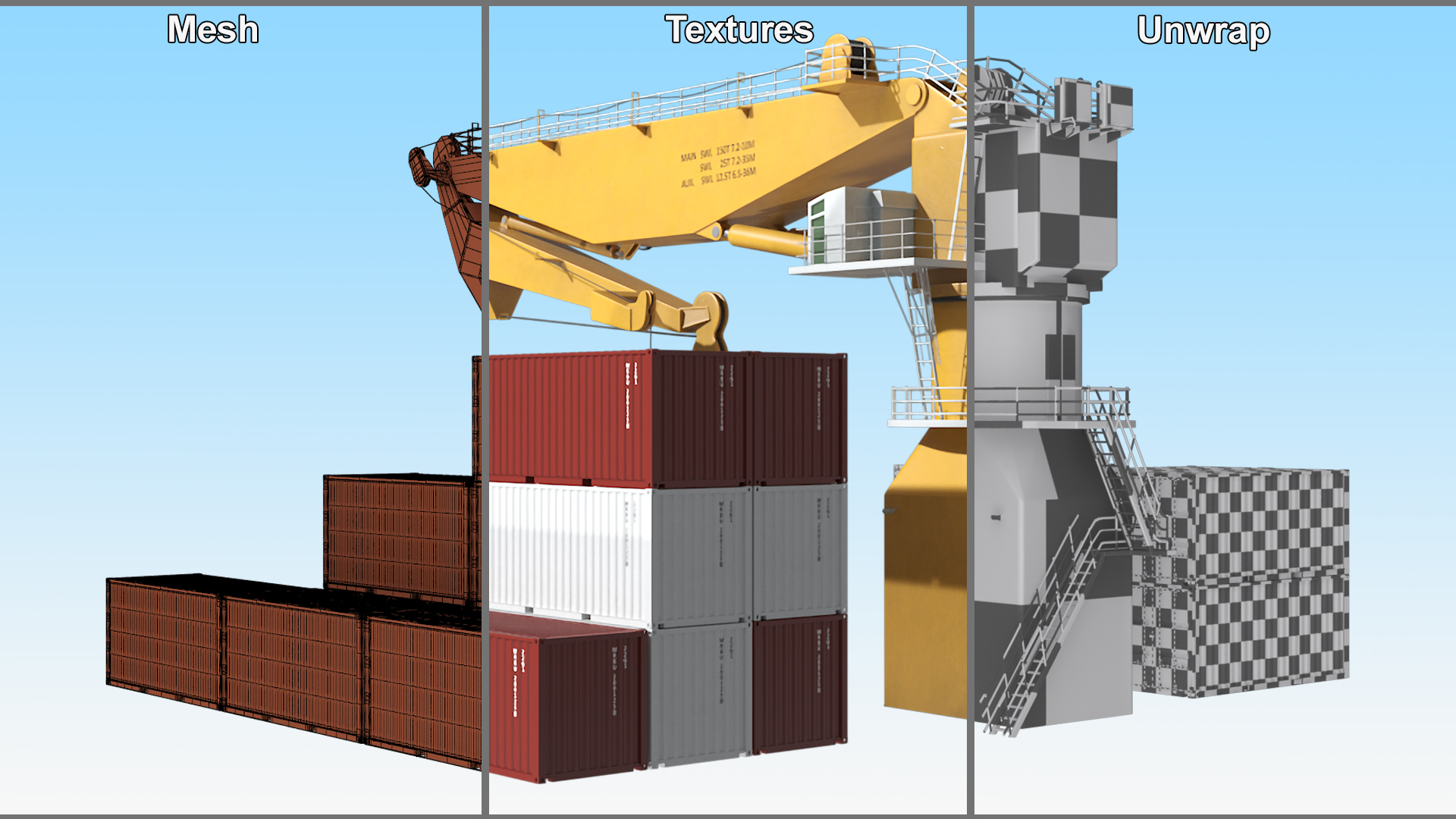 3D model Port Cargo Crane and Shipping Containers