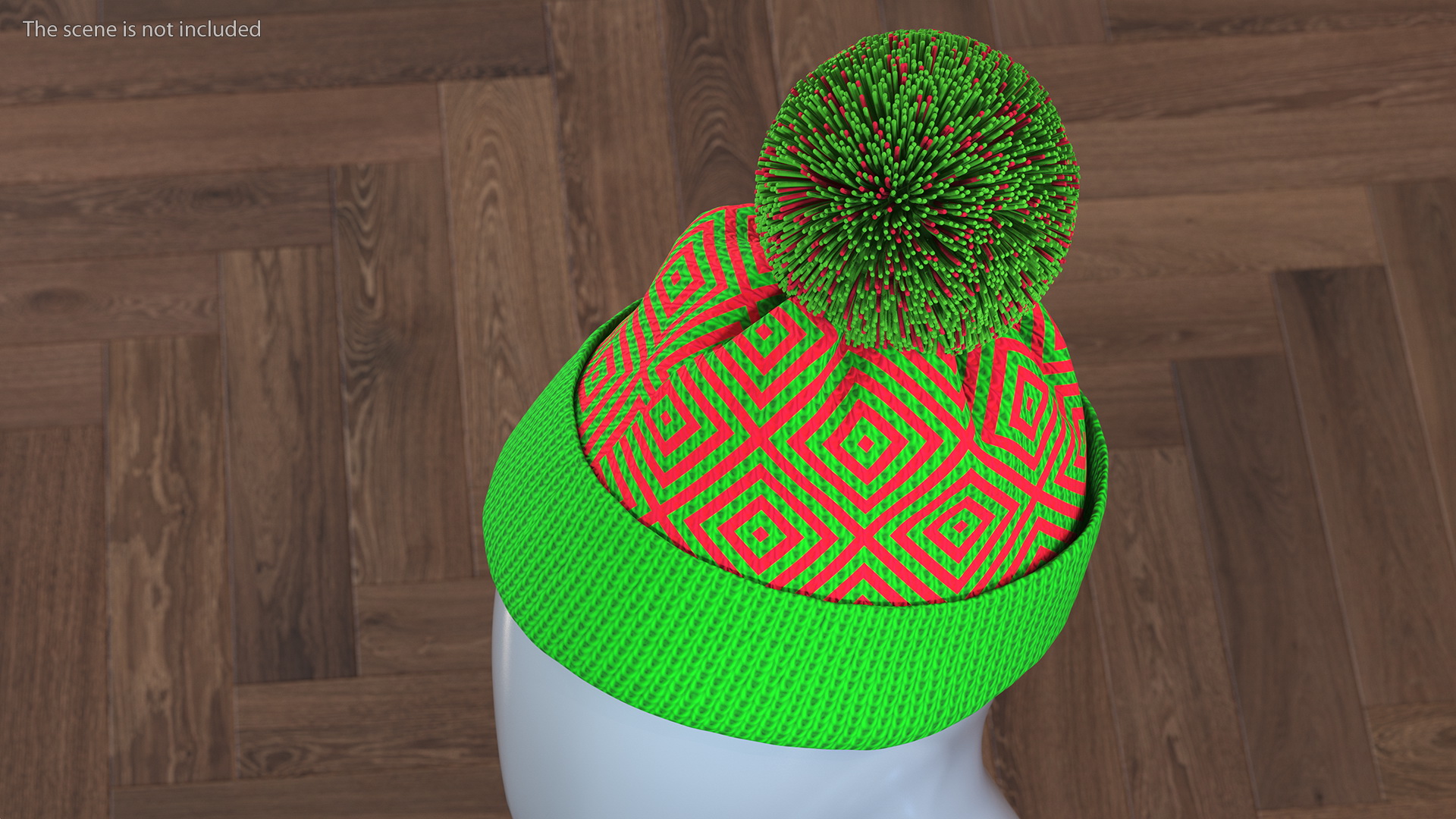 3D Winter Hat With Pompom Green model