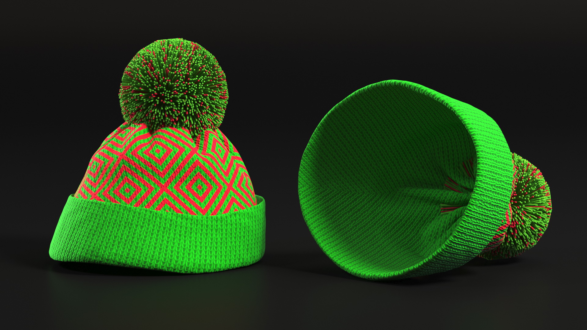 3D Winter Hat With Pompom Green model