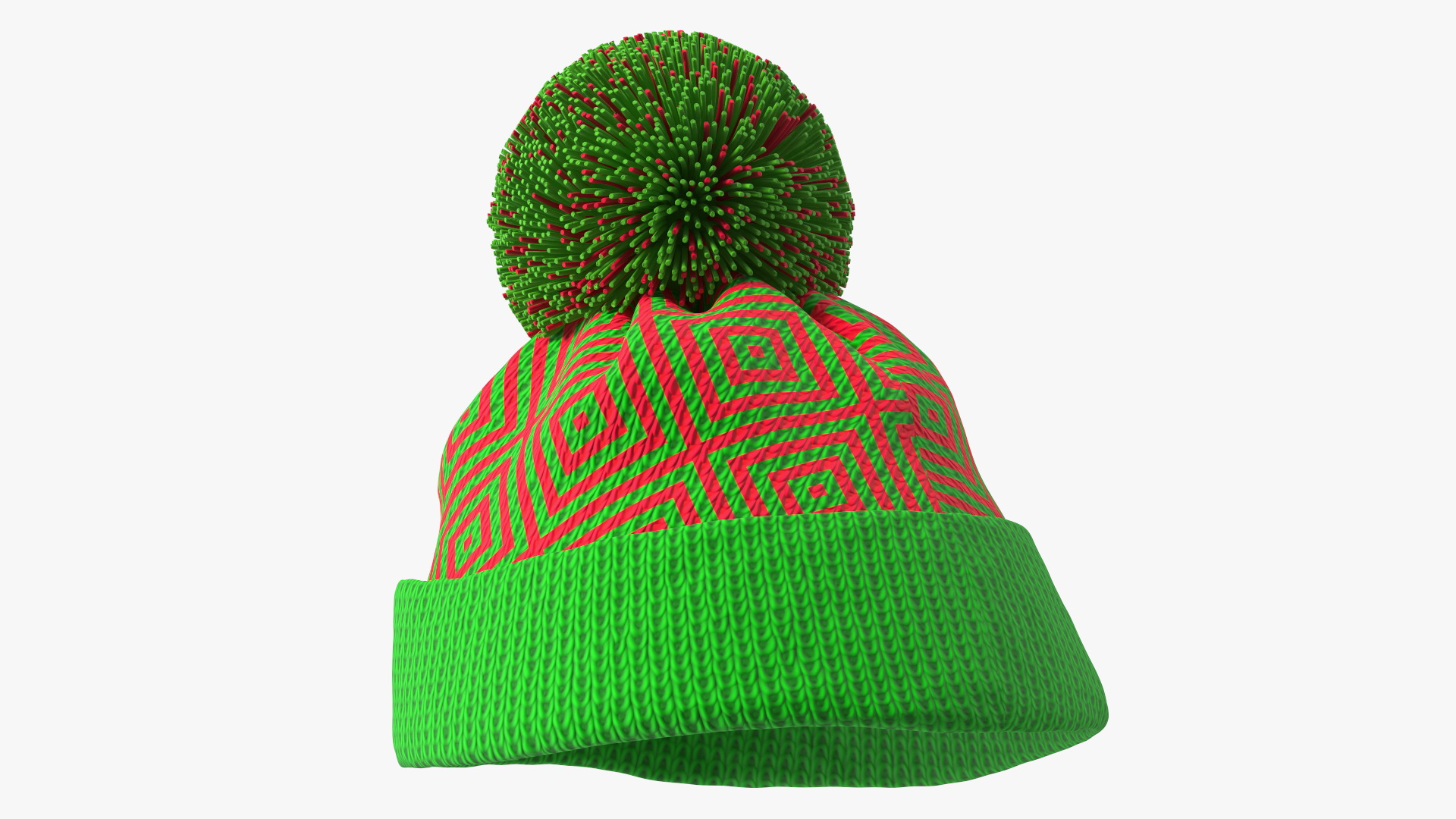 3D Winter Hat With Pompom Green model