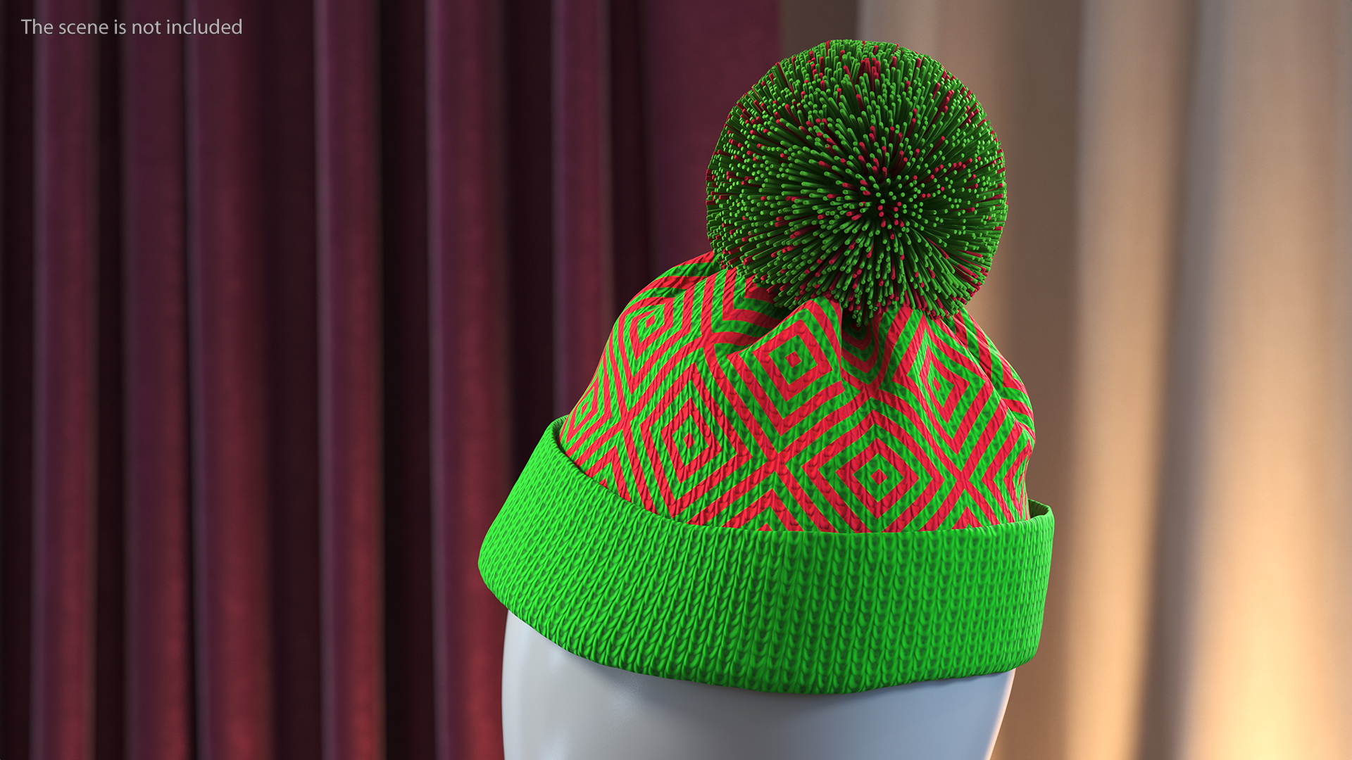 3D Winter Hat With Pompom Green model