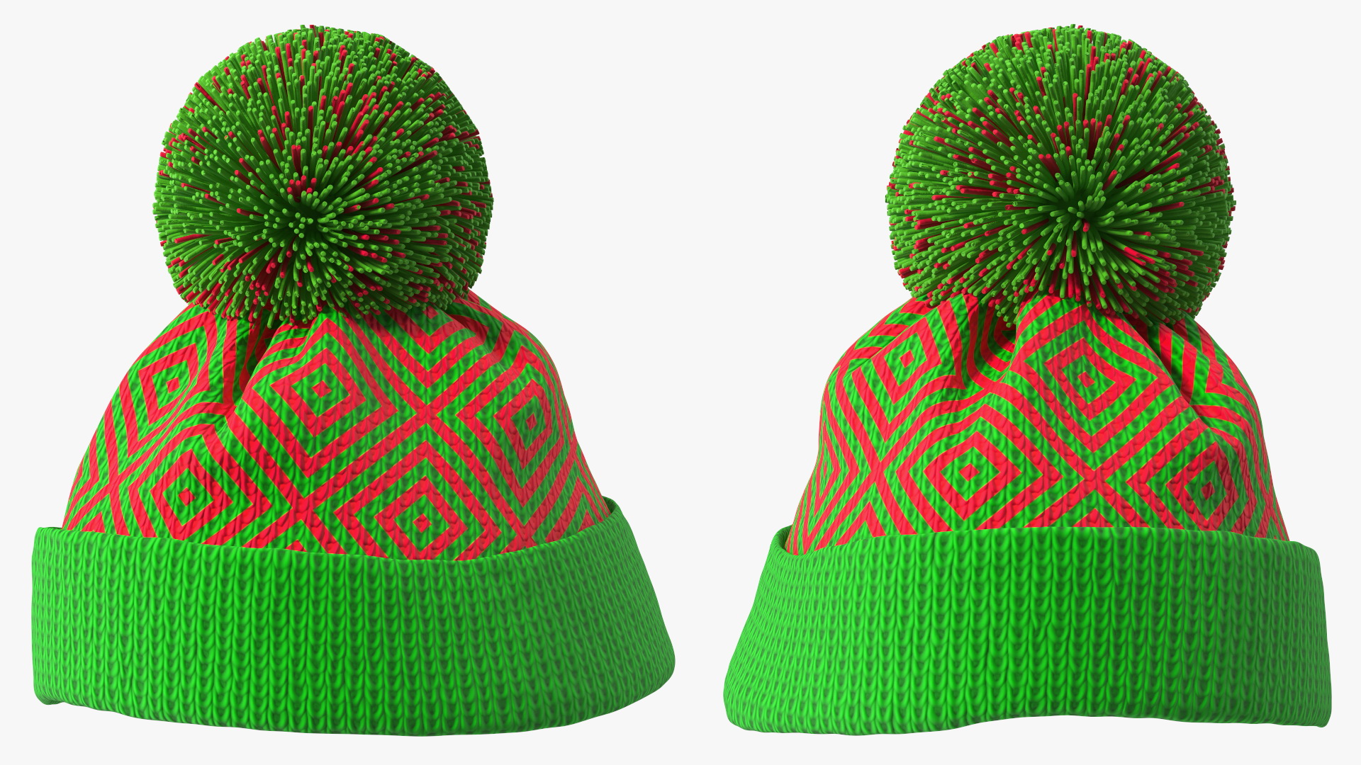 3D Winter Hat With Pompom Green model