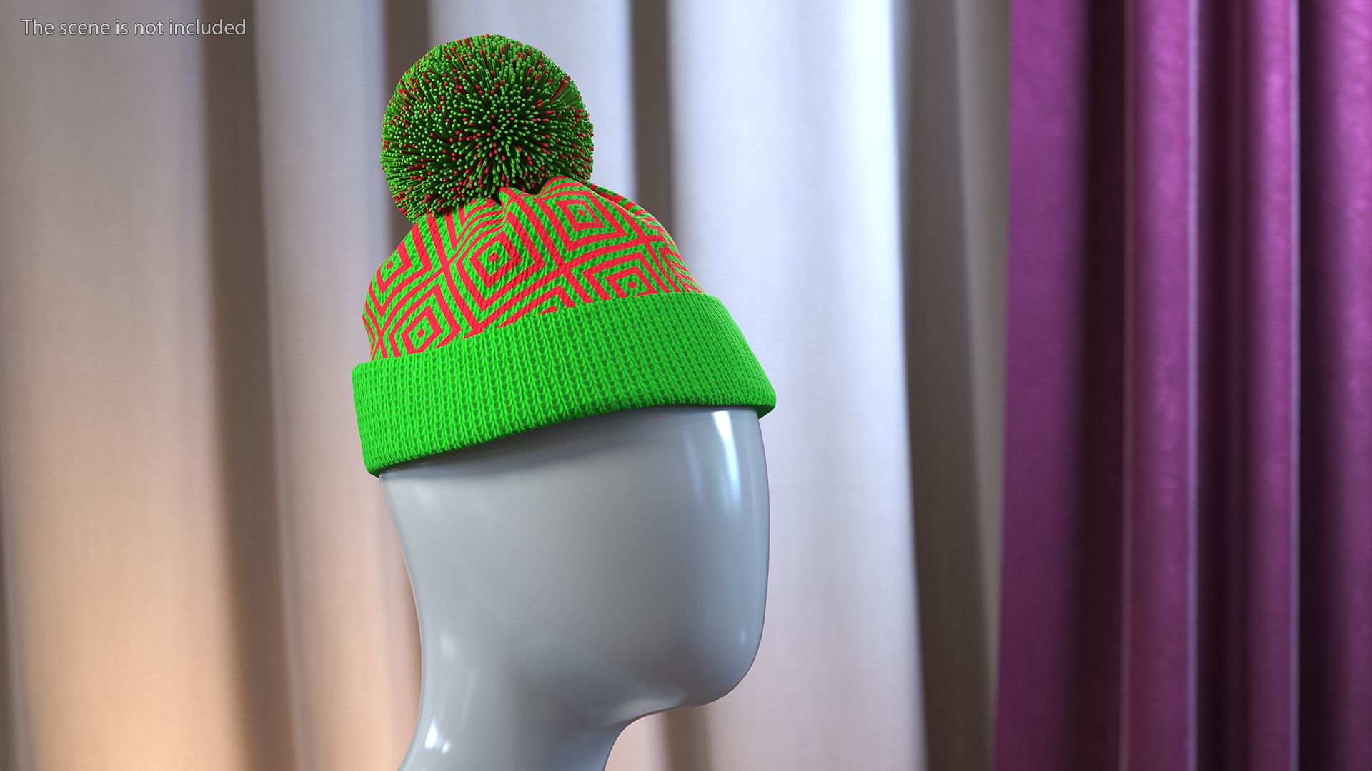 3D Winter Hat With Pompom Green model