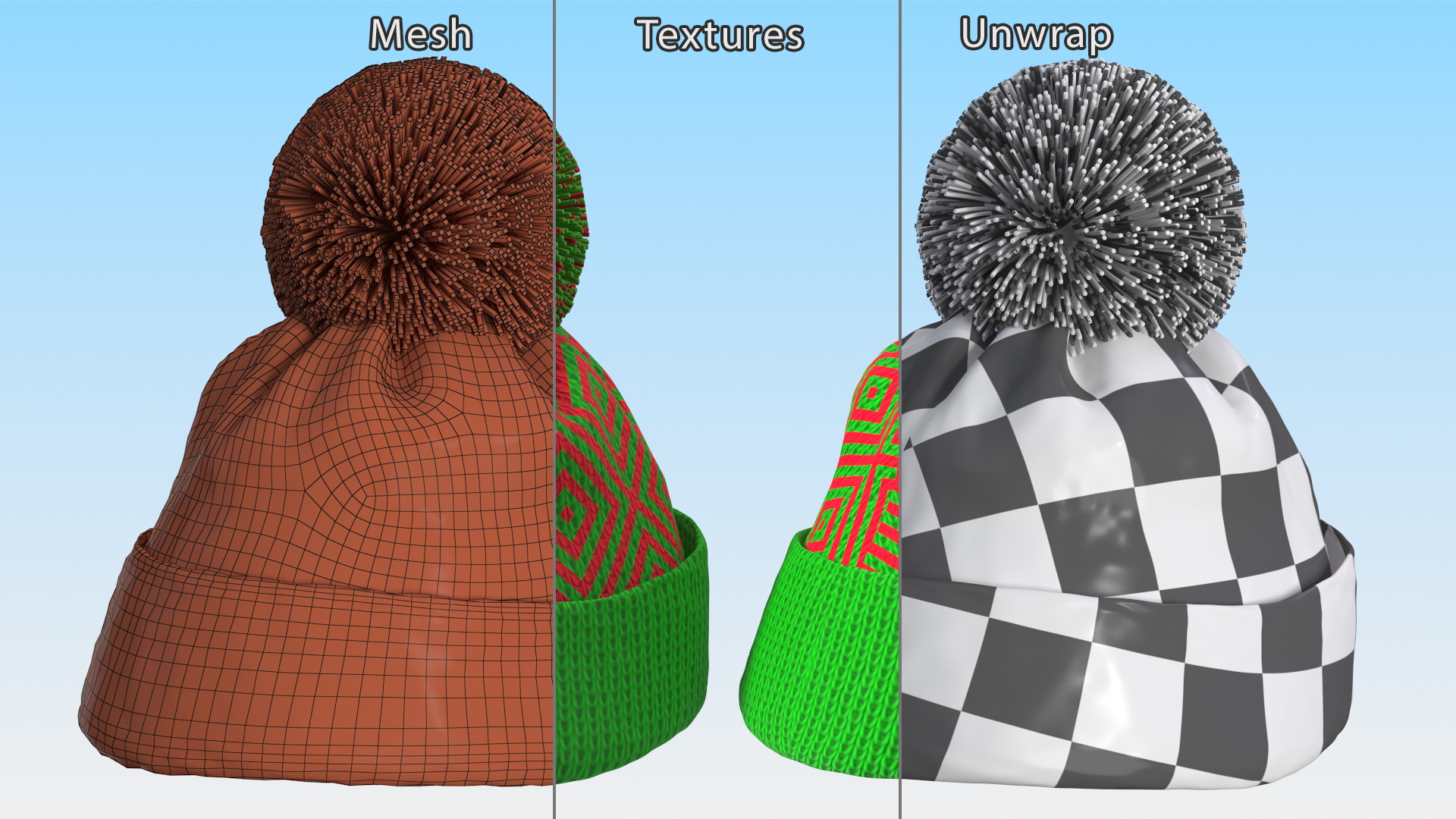 3D Winter Hat With Pompom Green model