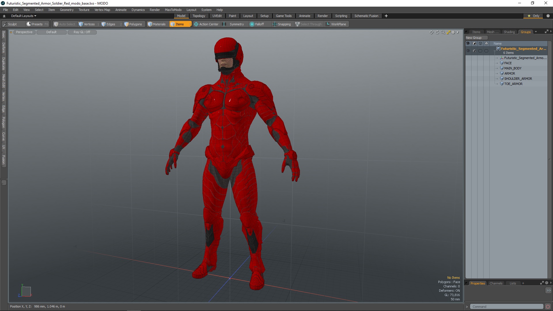 3D Futuristic Segmented Armor Soldier Red model